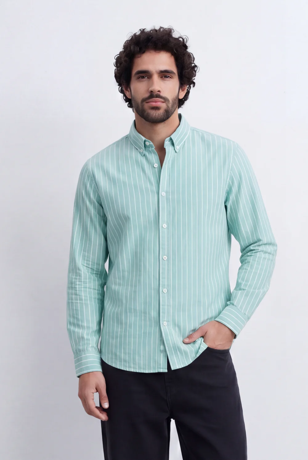 Men's Slim Fit Long Sleeve Striped Shirt Tomato Store Classic Button-Down Smart Casual Everyday Style - Image 21
