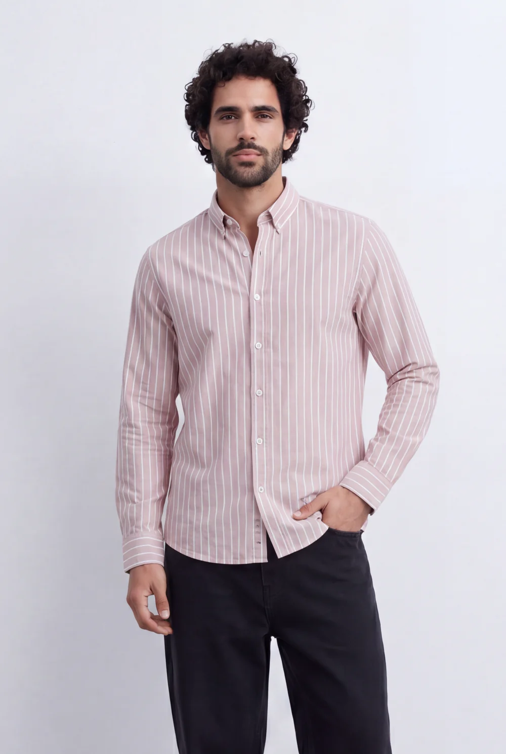 Men's Slim Fit Long Sleeve Striped Shirt Tomato Store Classic Button-Down Smart Casual Everyday Style - Image 5