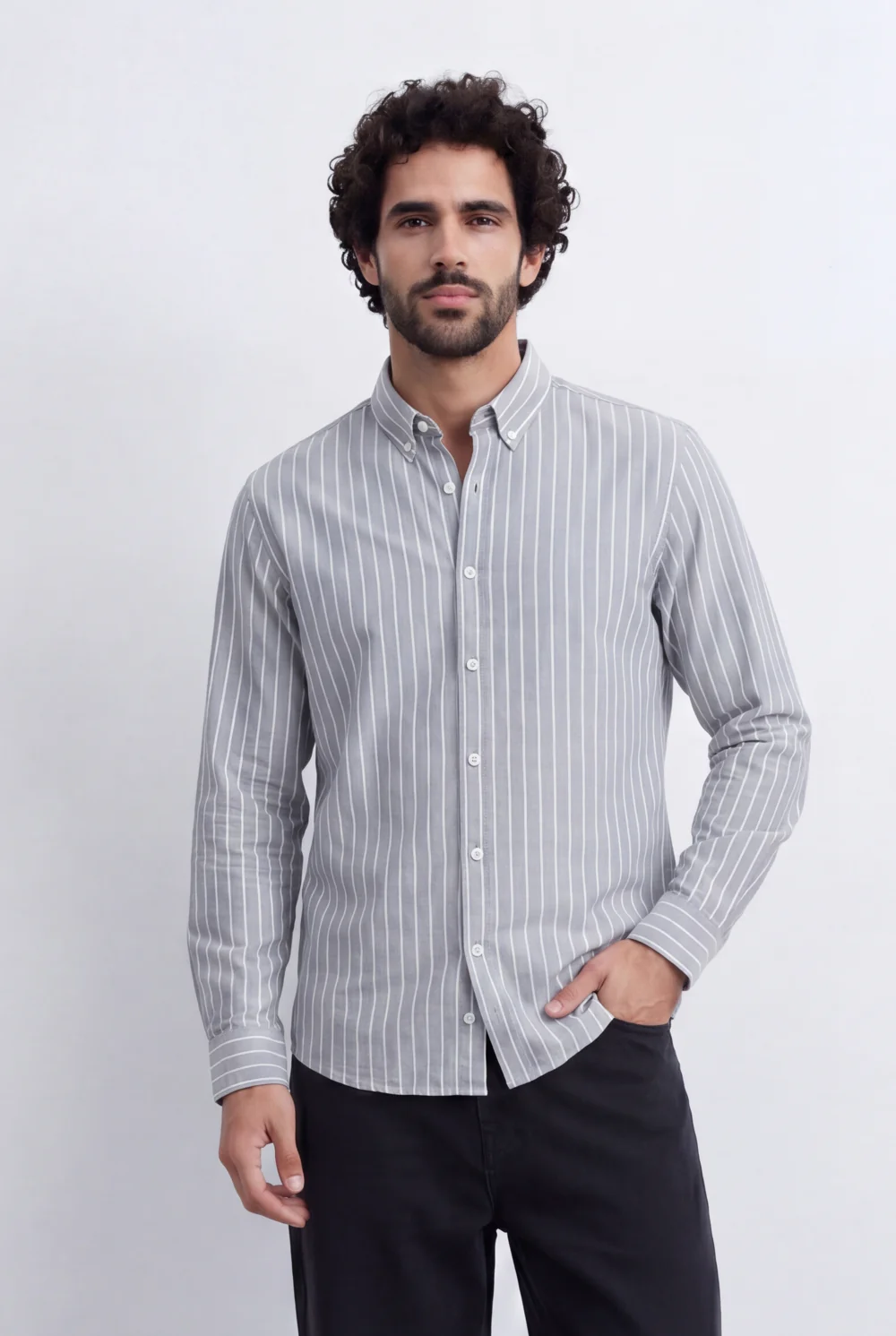 Men's Slim Fit Long Sleeve Striped Shirt Tomato Store Classic Button-Down Smart Casual Everyday Style - Image 9
