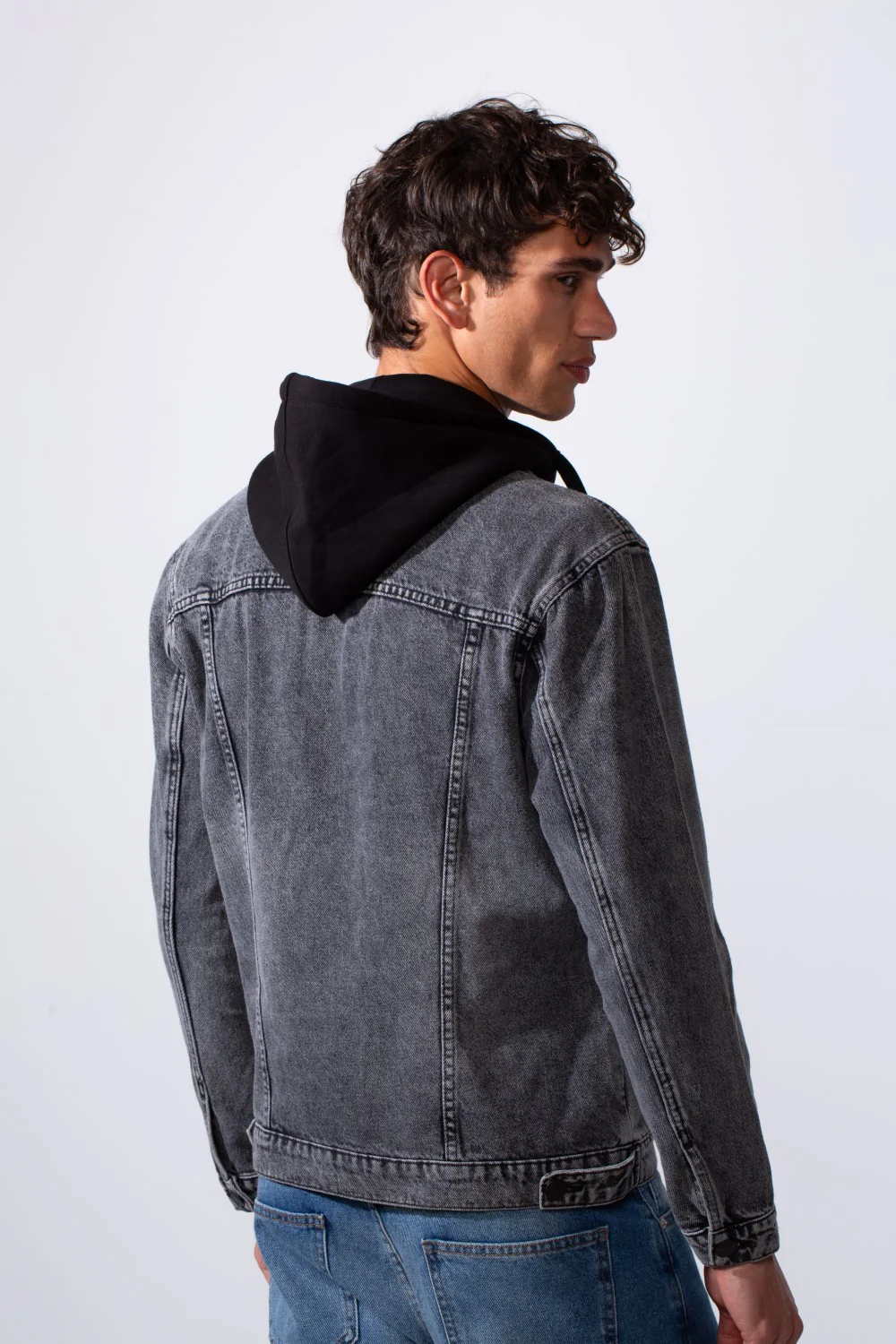 Men's Slim Fit Melton Hood Long Sleeve Jeans Denim Jacket - Image 6