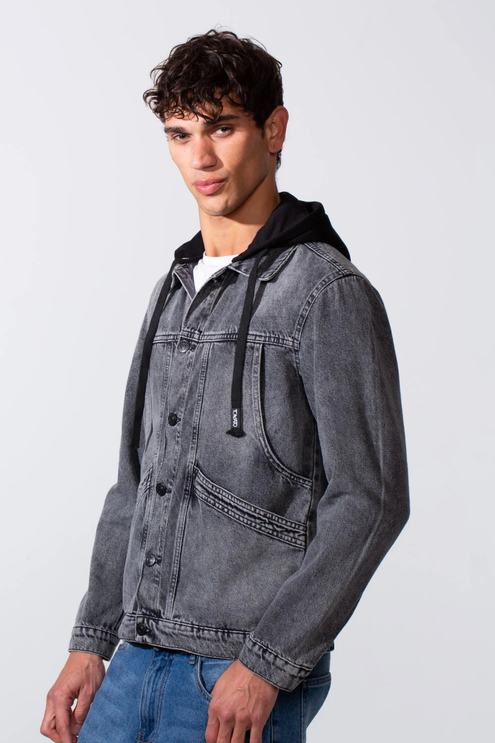 Men's Slim Fit Melton Hood Long Sleeve Jeans Denim Jacket - Image 8