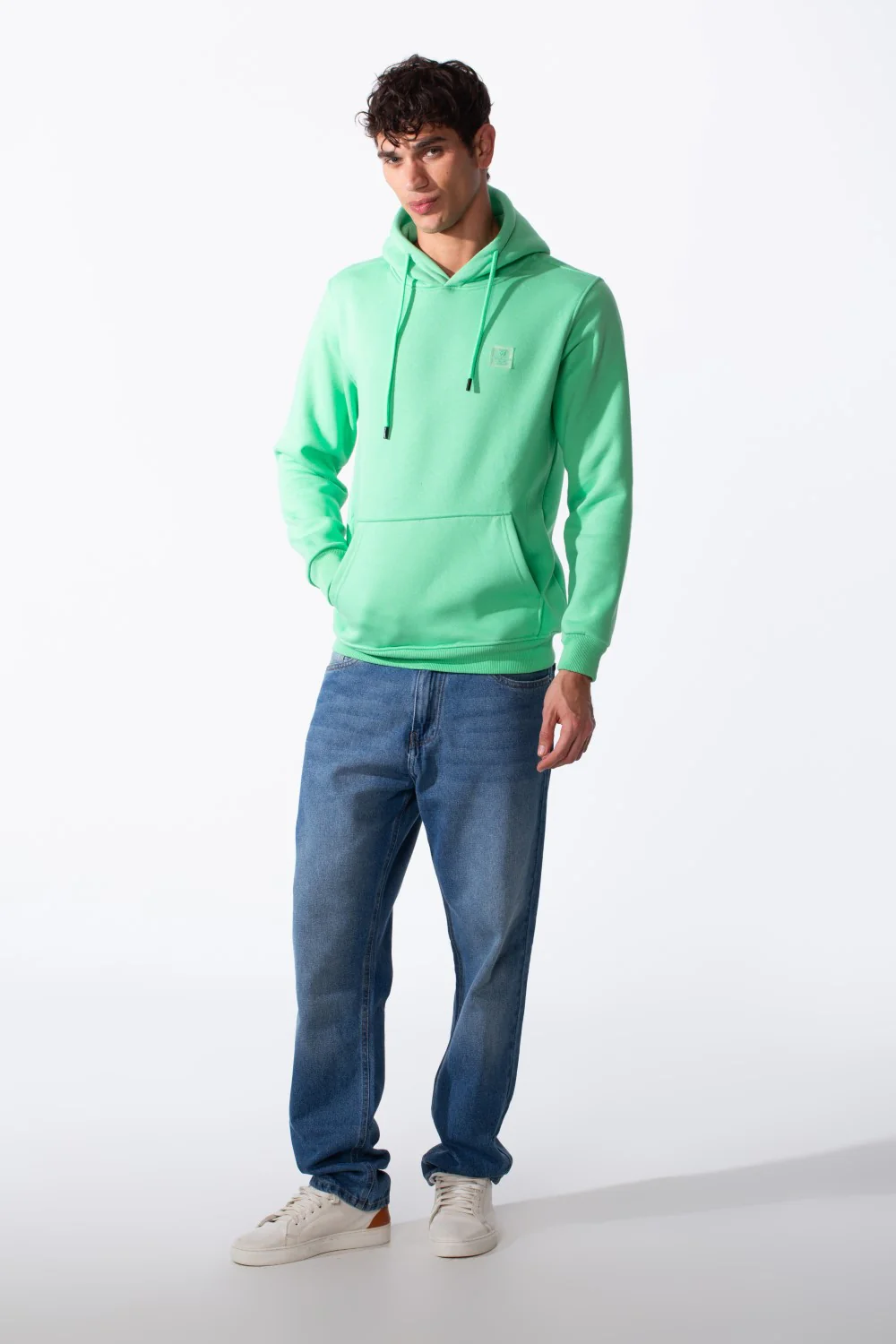 Men's Slim Fit Melton Tomato Front Kangaroo Pocket Hood Sweatshirt - Image 3