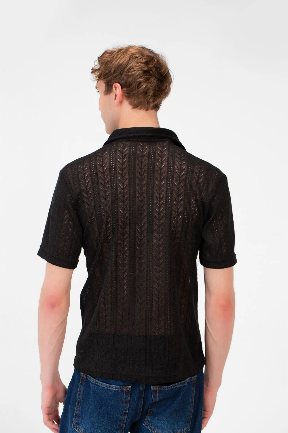 Men's Slim Fit Mesh Collar Button Front Half Sleeve Shirt - Image 2