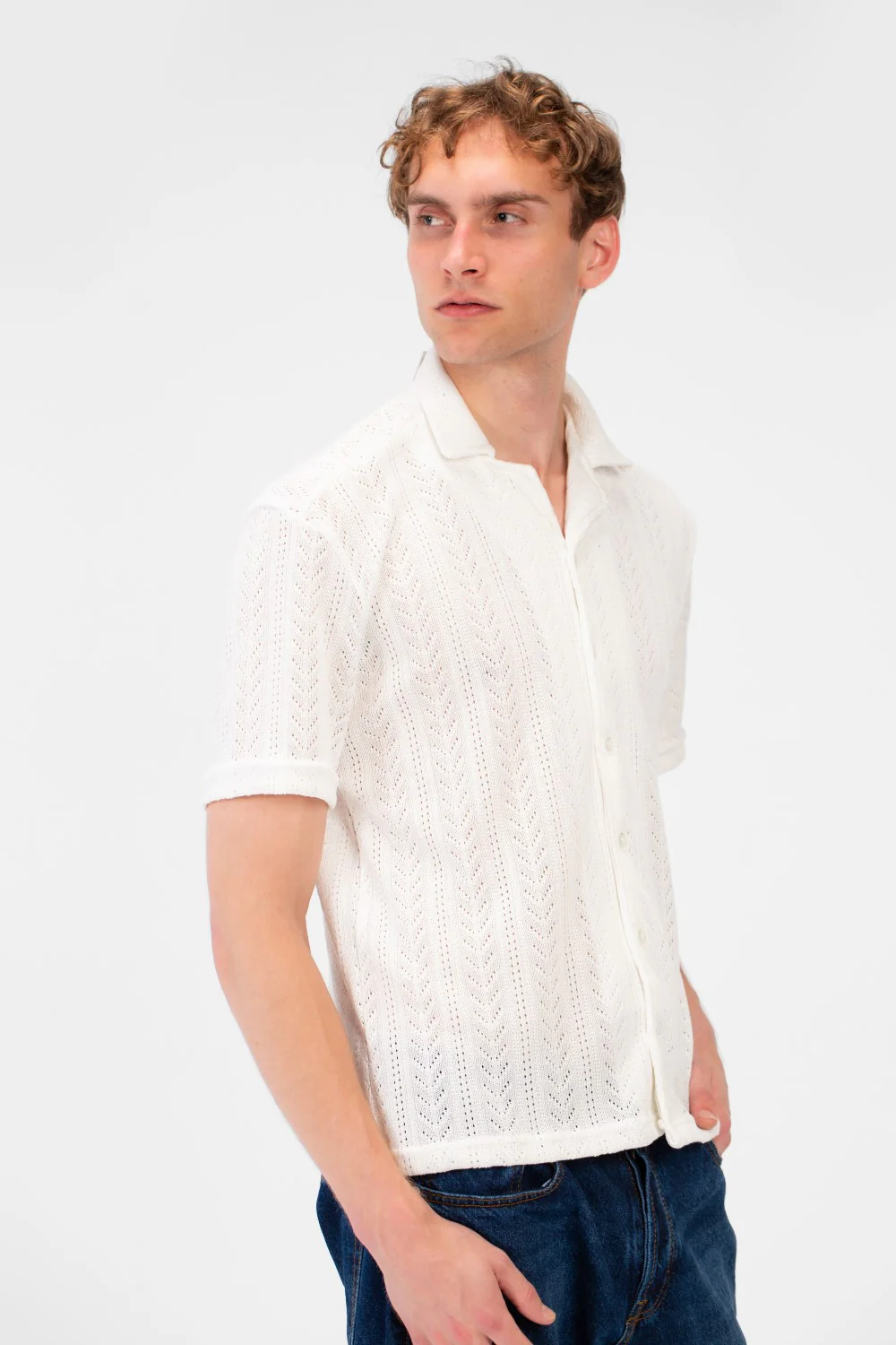 Men's Slim Fit Mesh Collar Button Front Half Sleeve Shirt - Image 7
