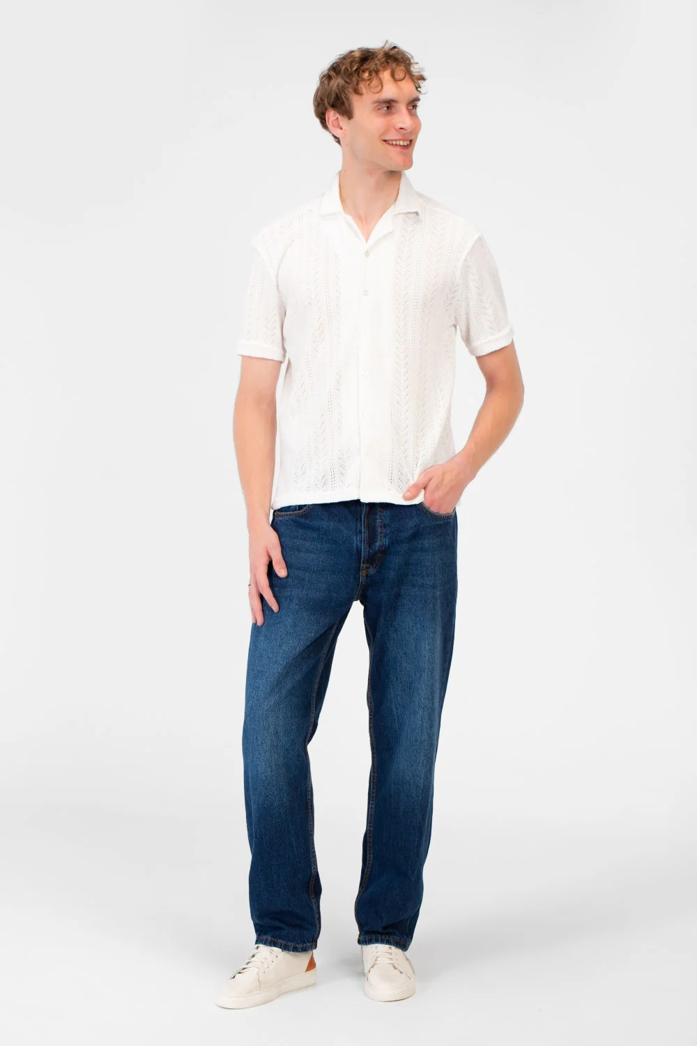 Men's Slim Fit Mesh Collar Button Front Half Sleeve Shirt - Image 8