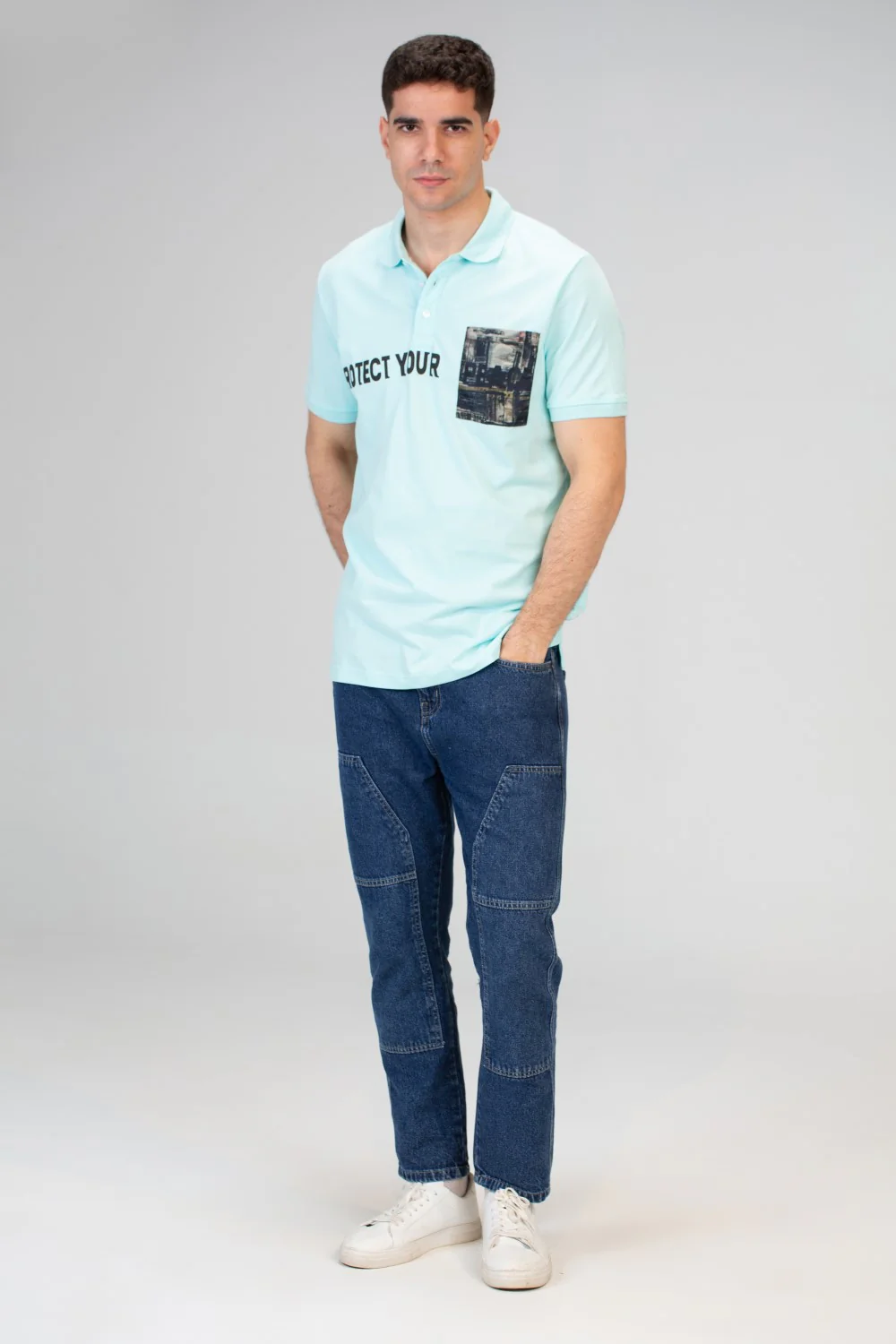 Mens Slim Fit Polo T-shirt With Half Sleeves And Front Print