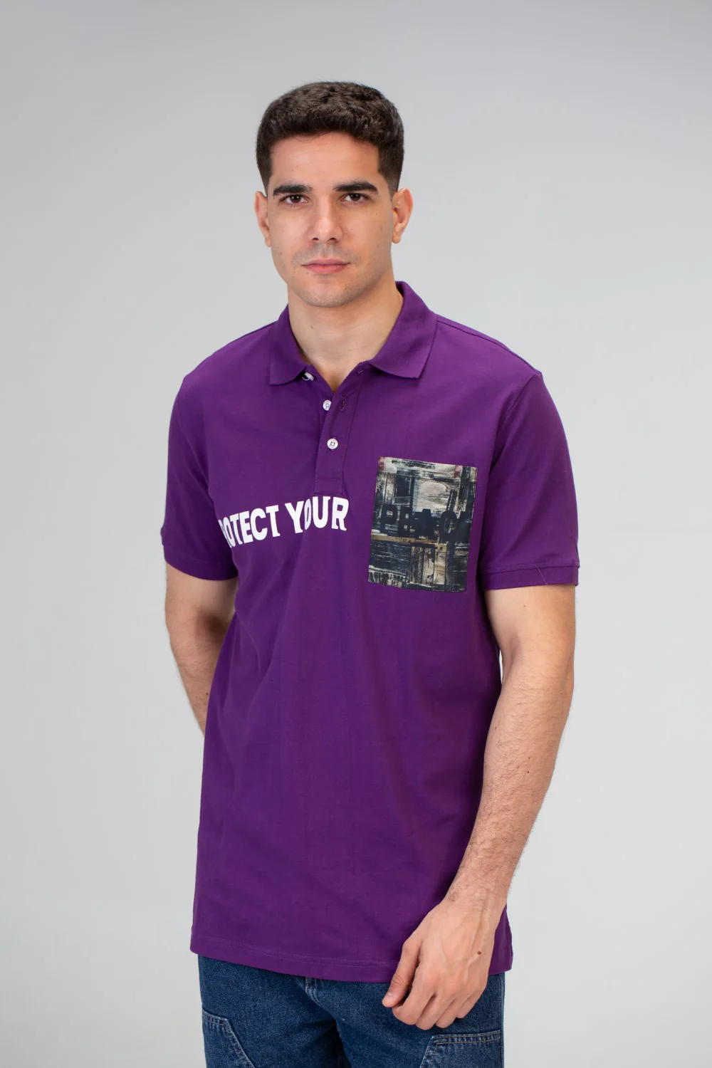 Mens Slim Fit Polo T-shirt With Half Sleeves And Front Print - Image 6