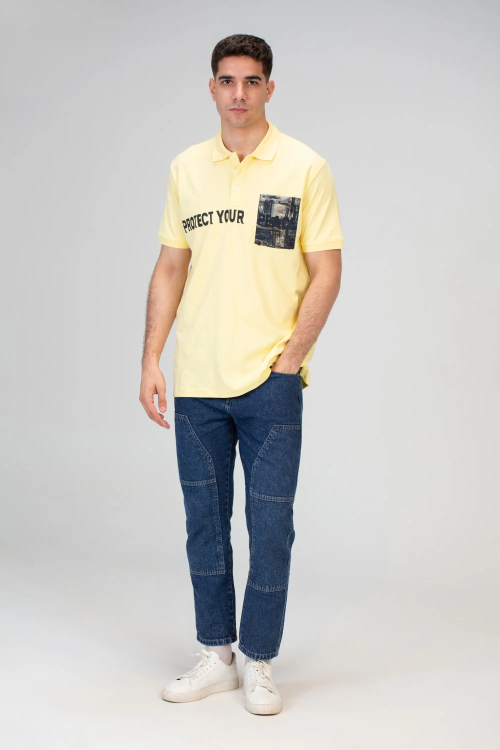 Mens Slim Fit Polo T-shirt With Half Sleeves And Front Print - Image 7