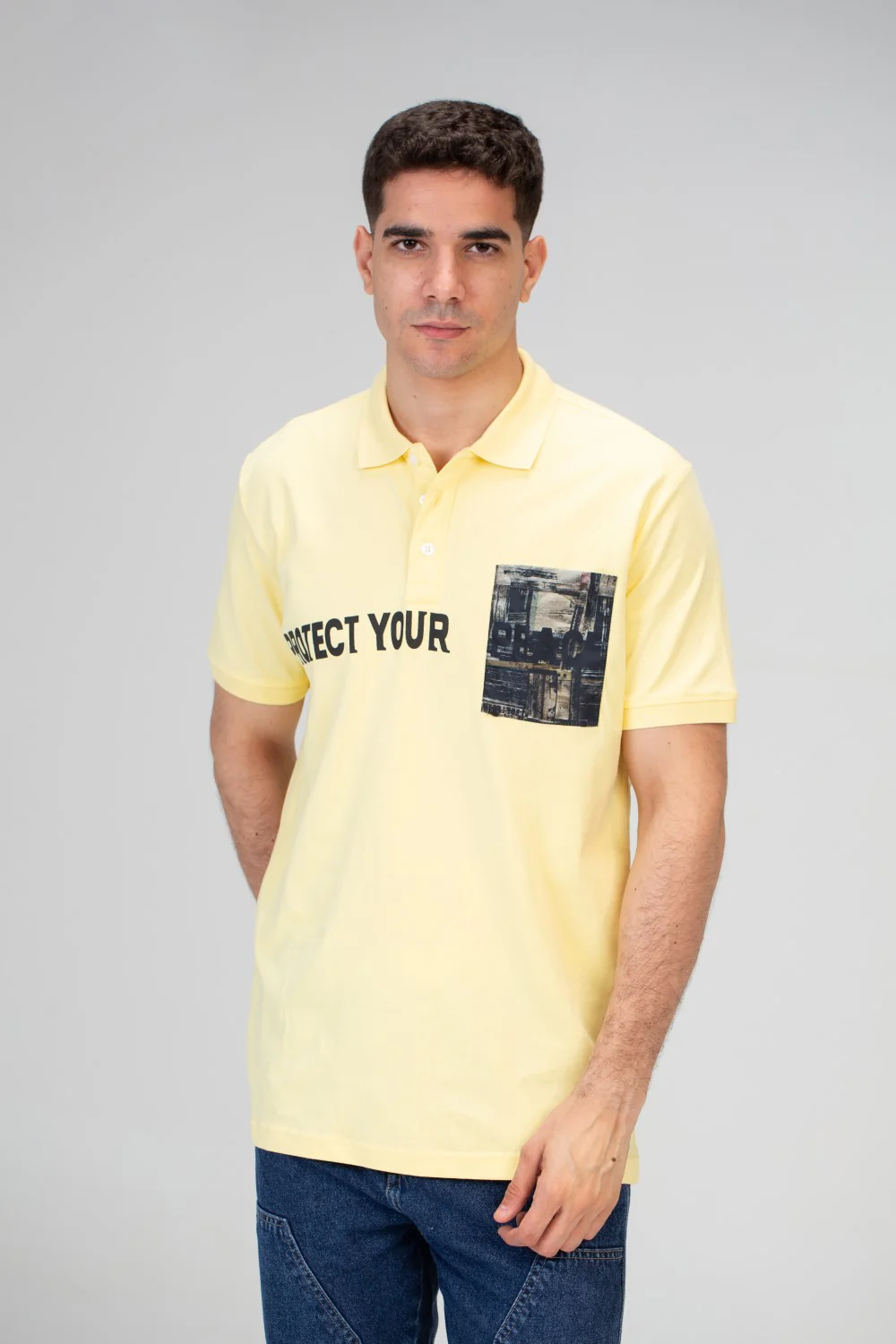 Mens Slim Fit Polo T-shirt With Half Sleeves And Front Print - Image 9