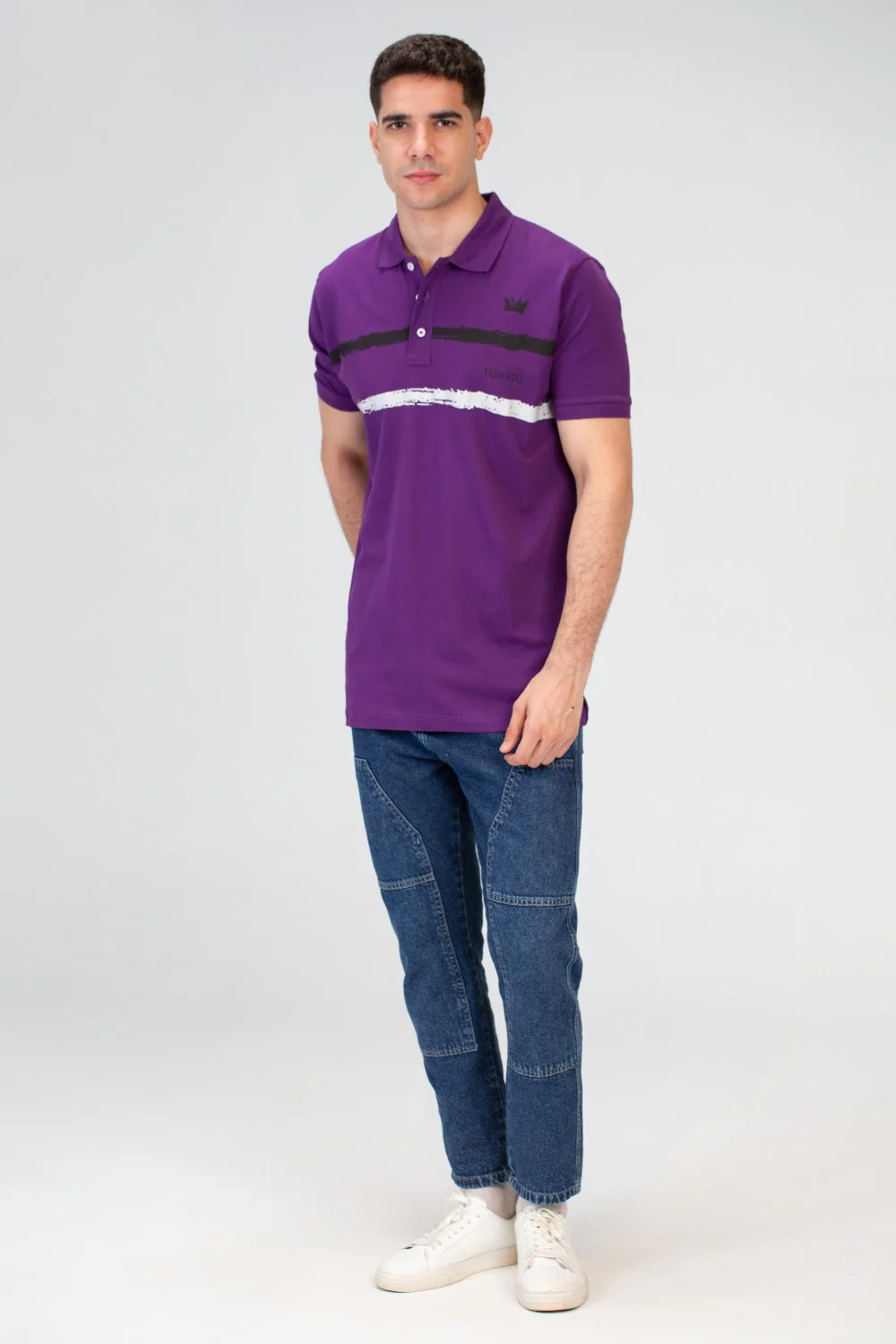 Mens Slim Fit Polo T-Shirt With Front Print - Image 3