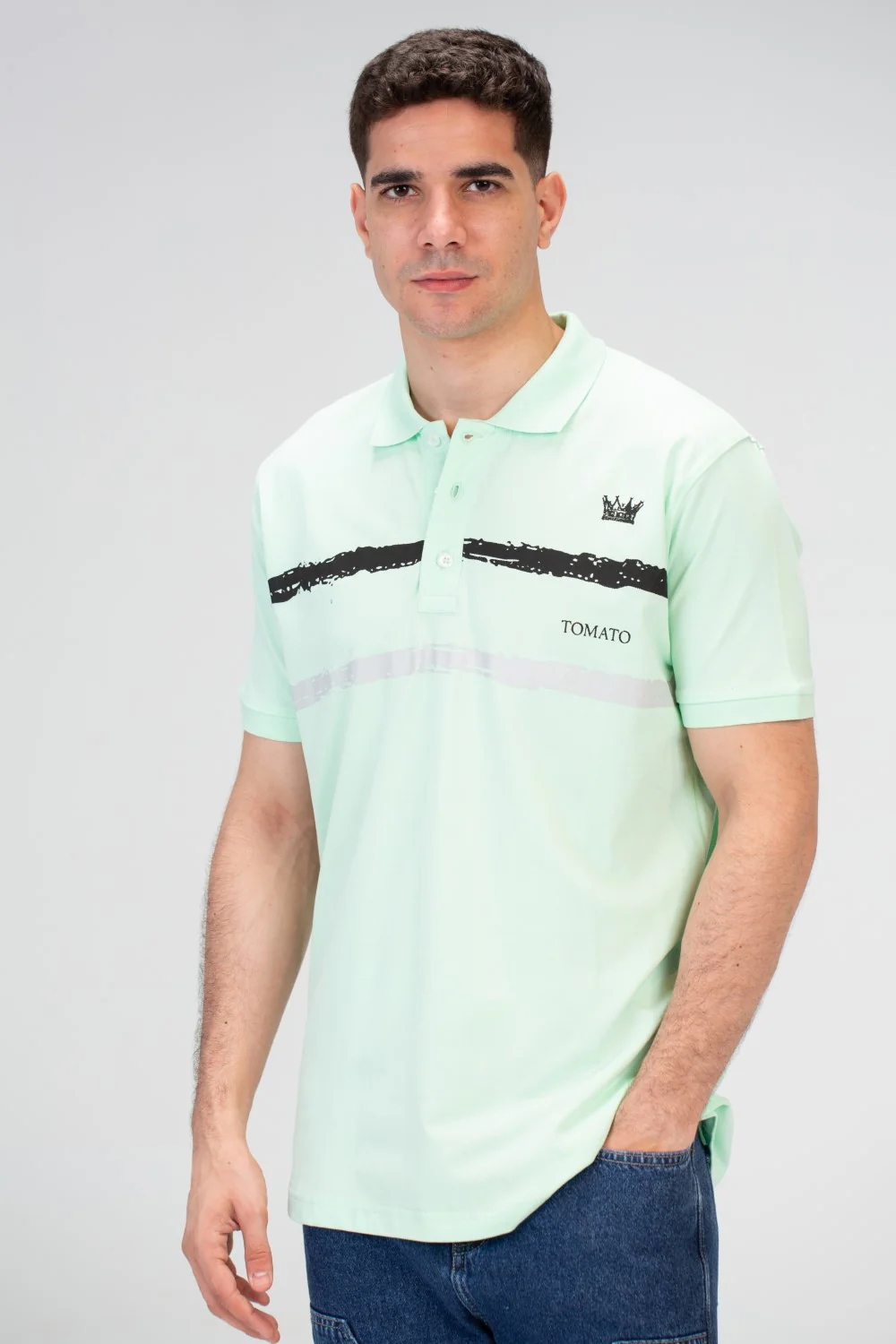 Mens Slim Fit Polo T-Shirt With Front Print - Image 9
