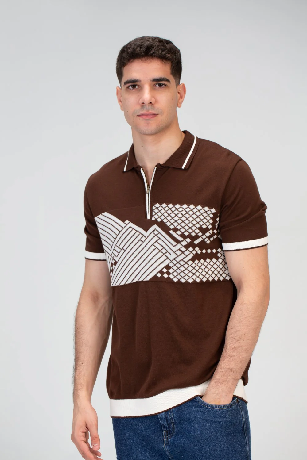 Mens Slim Fit Polo Trico T-Shirt With Zip Up Collar And Short Sleeves - Image 6