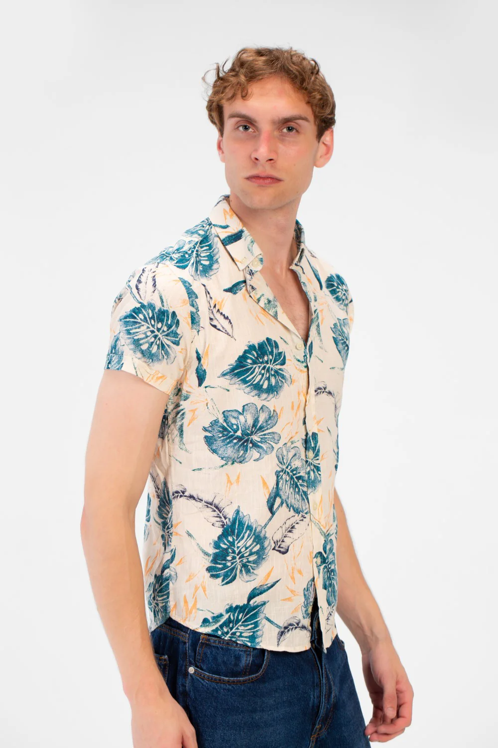 Men's Slim Fit Poplin Wooded Half Sleeve Shirt - Image 3