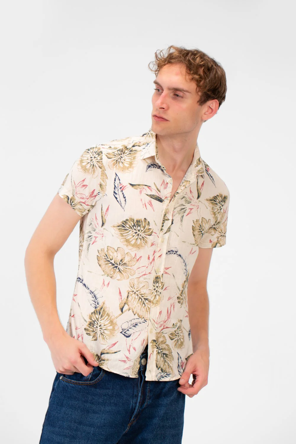 Men's Slim Fit Poplin Wooded Half Sleeve Shirt - Image 5