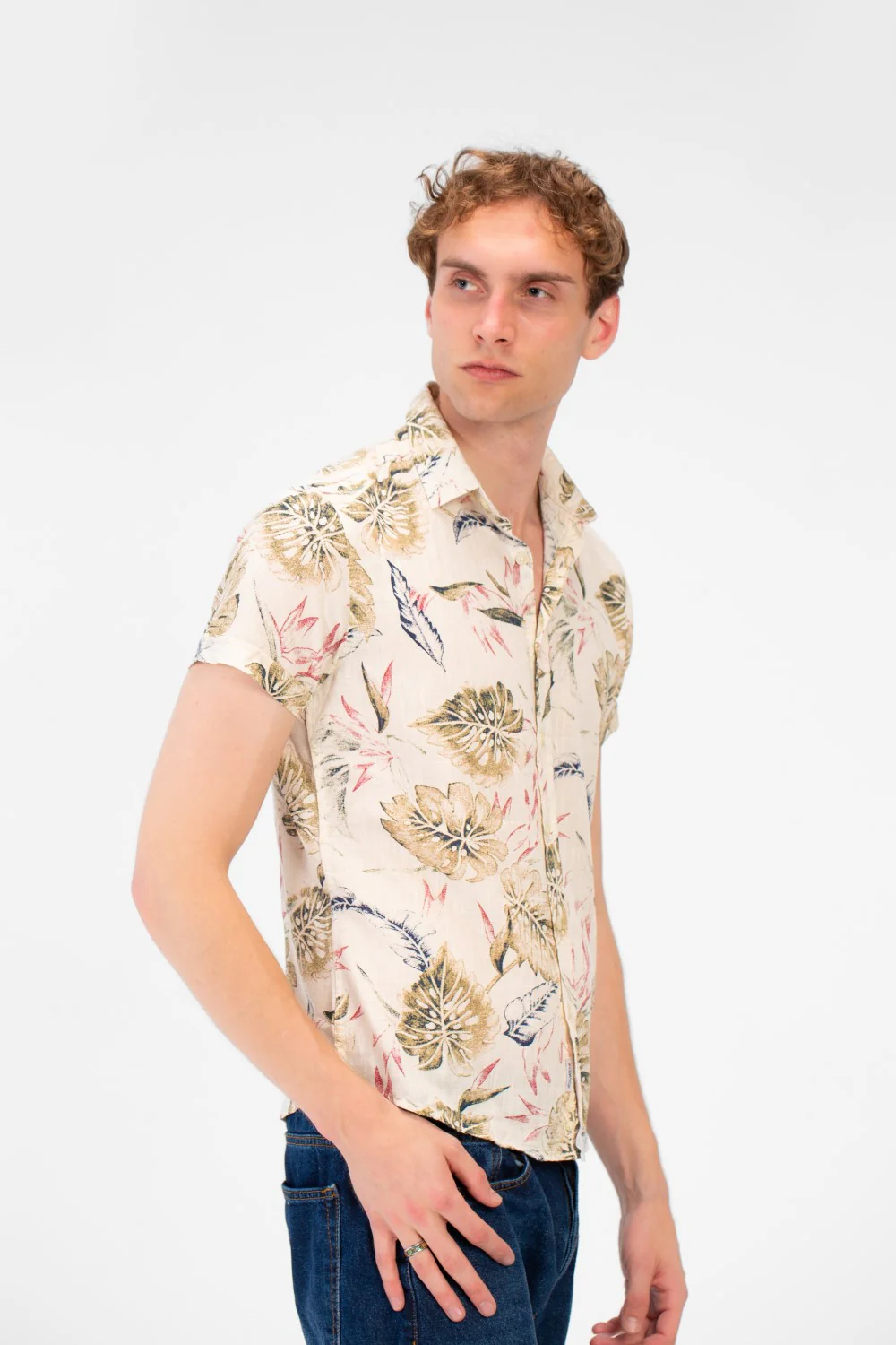 Men's Slim Fit Poplin Wooded Half Sleeve Shirt - Image 7