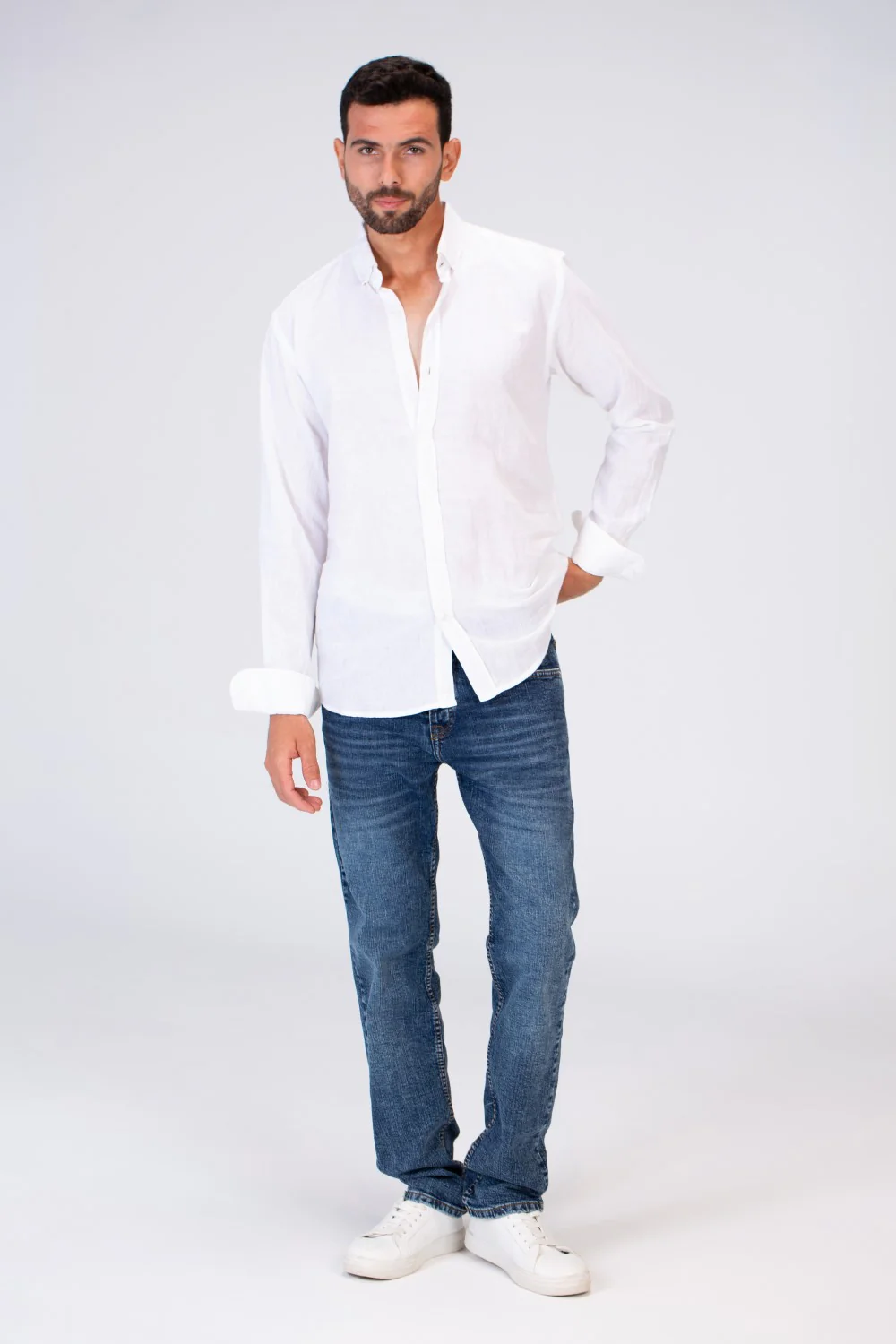 Mens Slim Fit Shirt With Collar And Long Sleeves Linen Material - Image 15