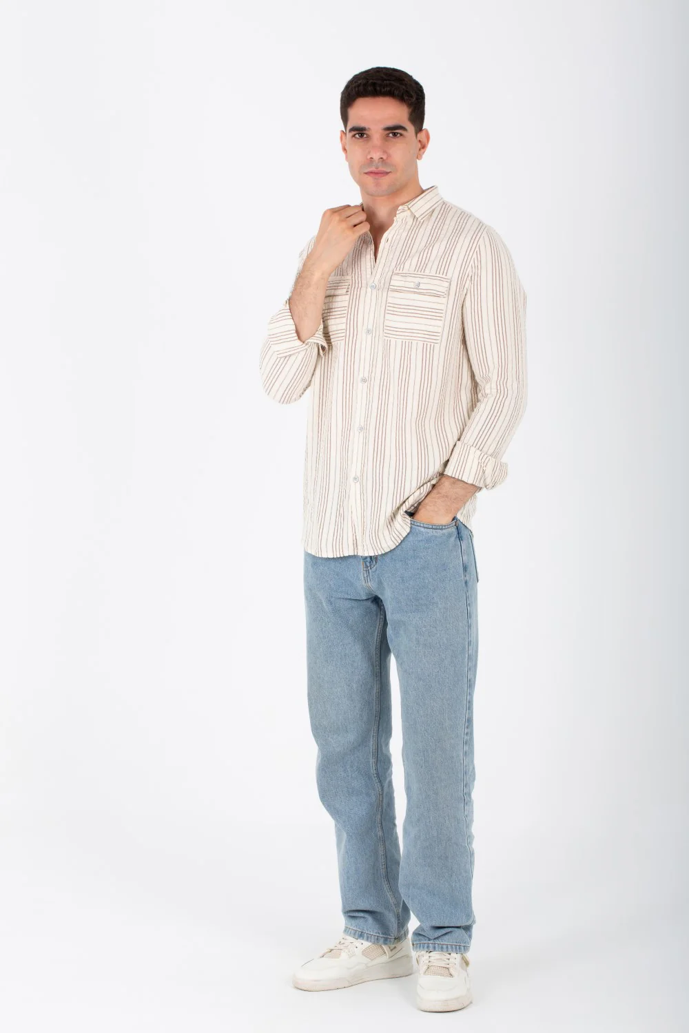 Mens Slim Fit Shirt With Front Pockets And Long Sleeves - Image 7