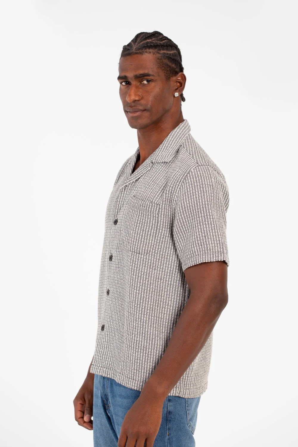 Men's Slim Fit Short Sleeve Striped Breathable Shirt With Front Pocket - Image 3