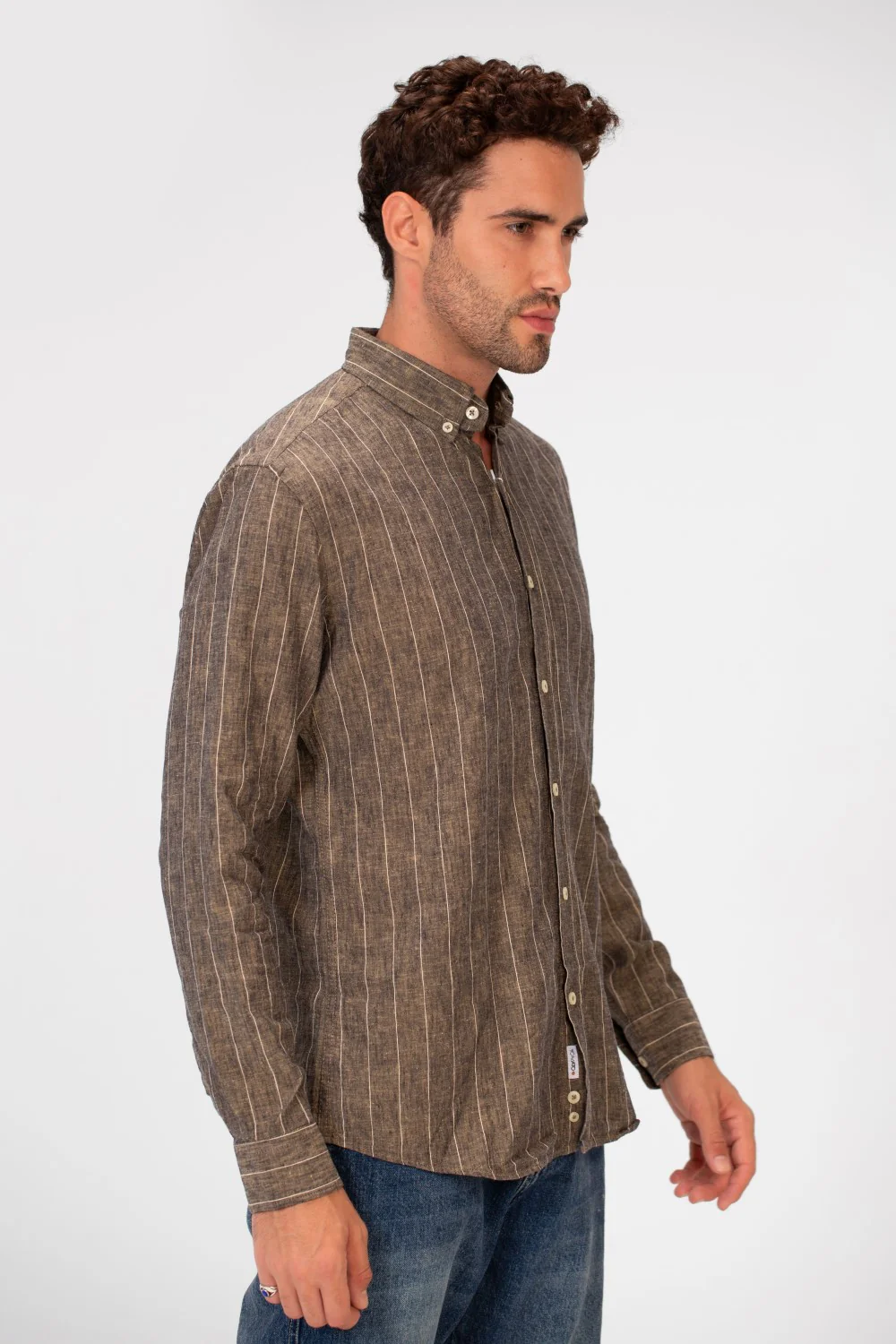 Men's Slim Fit Striped Long Sleeves Linen Shirt In Basic Modern Colors - Image 3