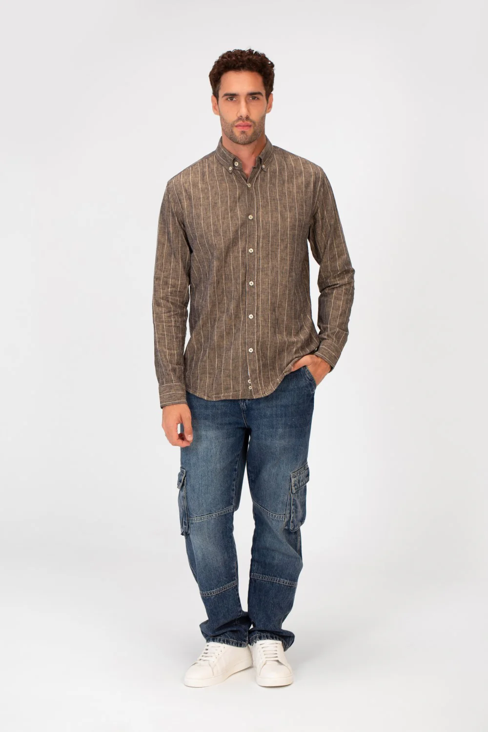 Men's Slim Fit Striped Long Sleeves Linen Shirt In Basic Modern Colors - Image 4