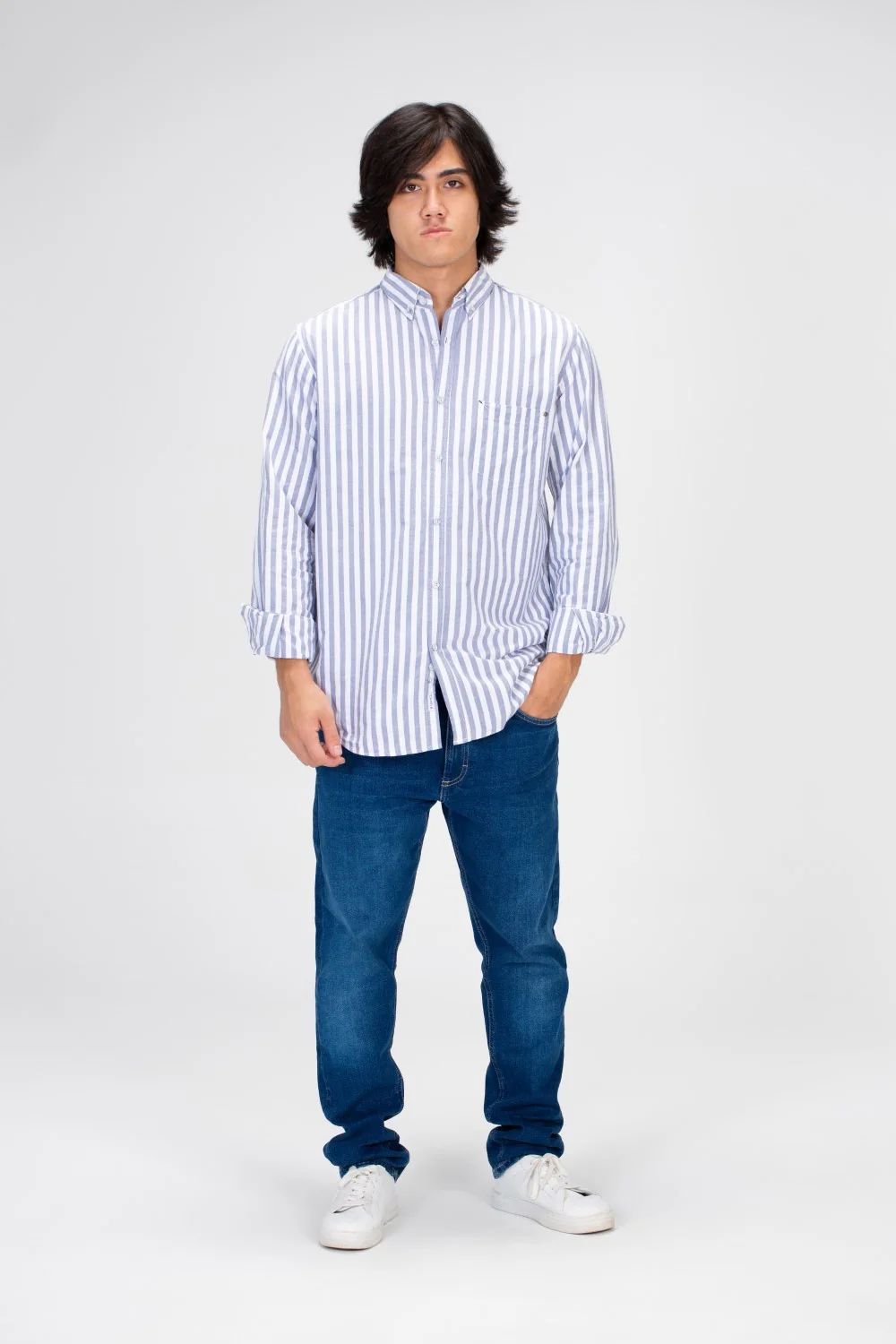 Men's Slim Fit Striped Shirt With Long Sleeves And Button Front - Image 9