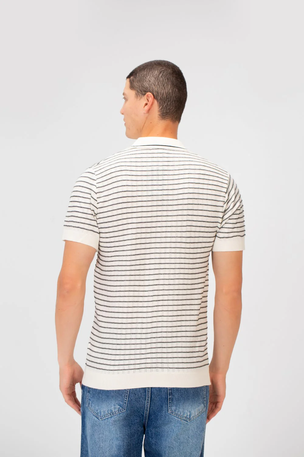 Men's Slim Fit Striped Short Sleeve Half Buttons Polo T-Shirt - Image 14