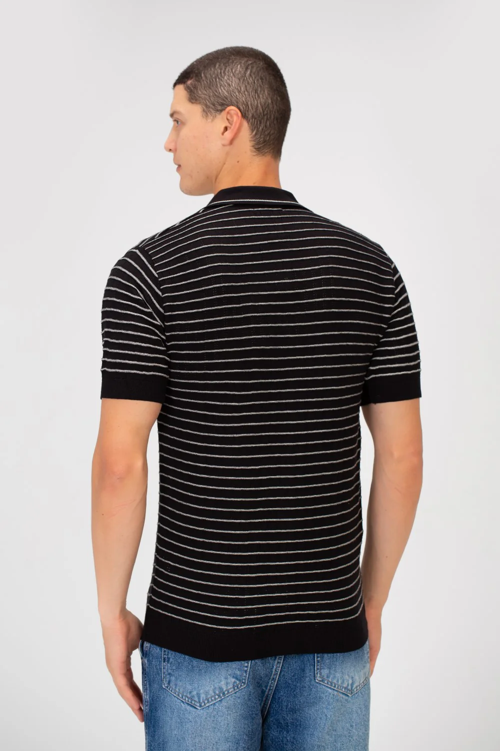 Men's Slim Fit Striped Short Sleeve Half Buttons Polo T-Shirt - Image 6