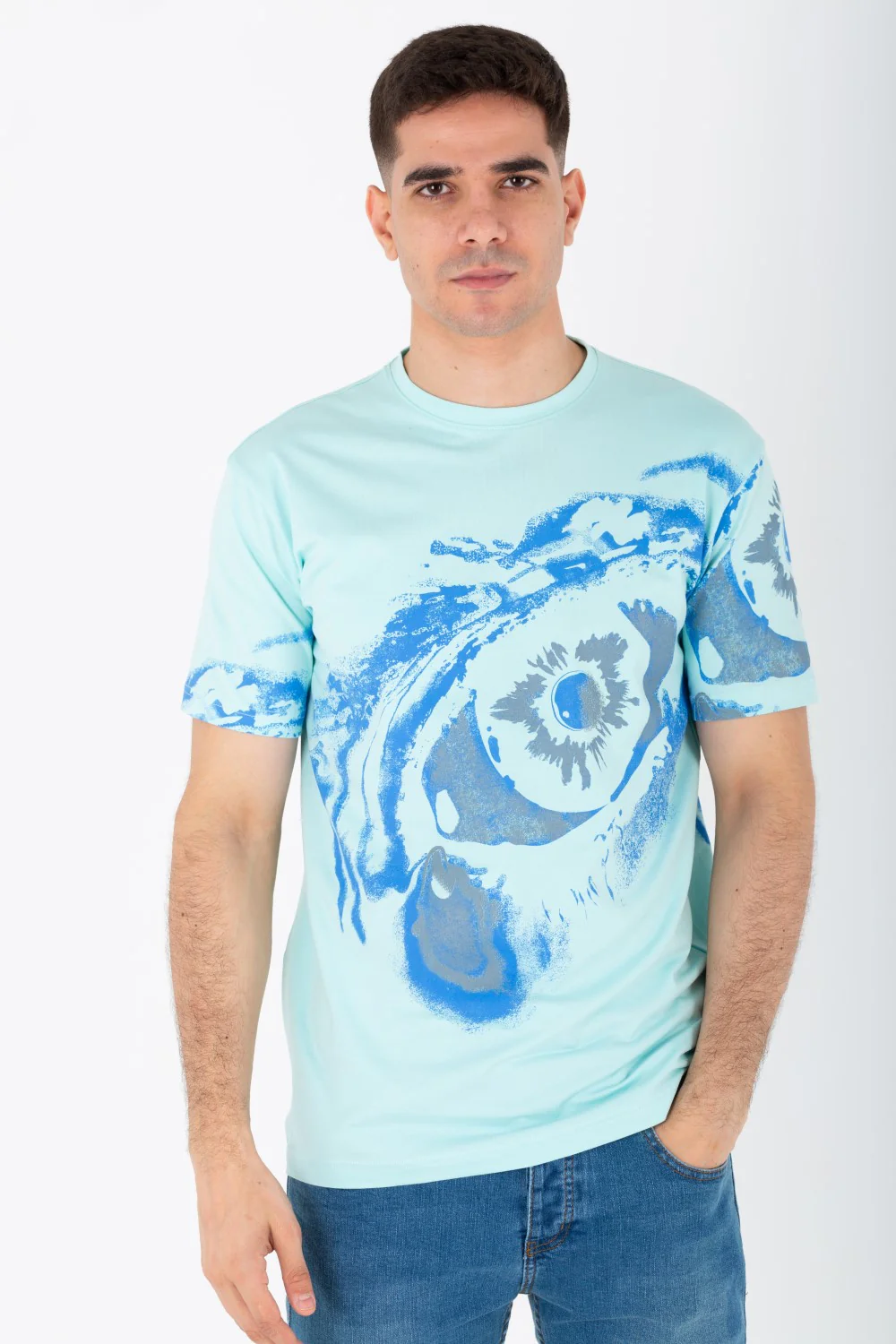 Men's Slim Fit T-shirt With A Round Neck And All Over Print In Single Lycra Material - Image 4