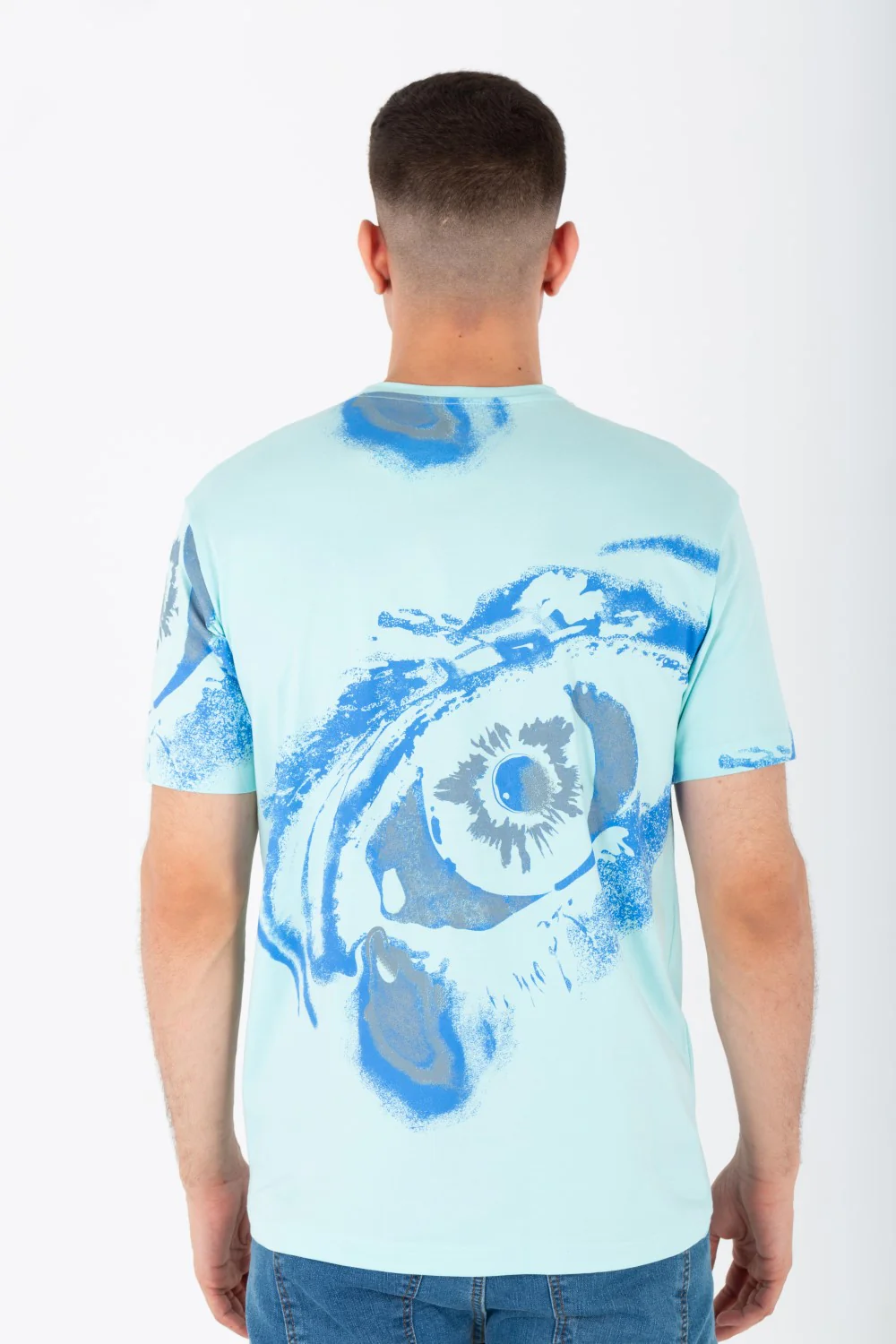 Men's Slim Fit T-shirt With A Round Neck And All Over Print In Single Lycra Material - Image 5