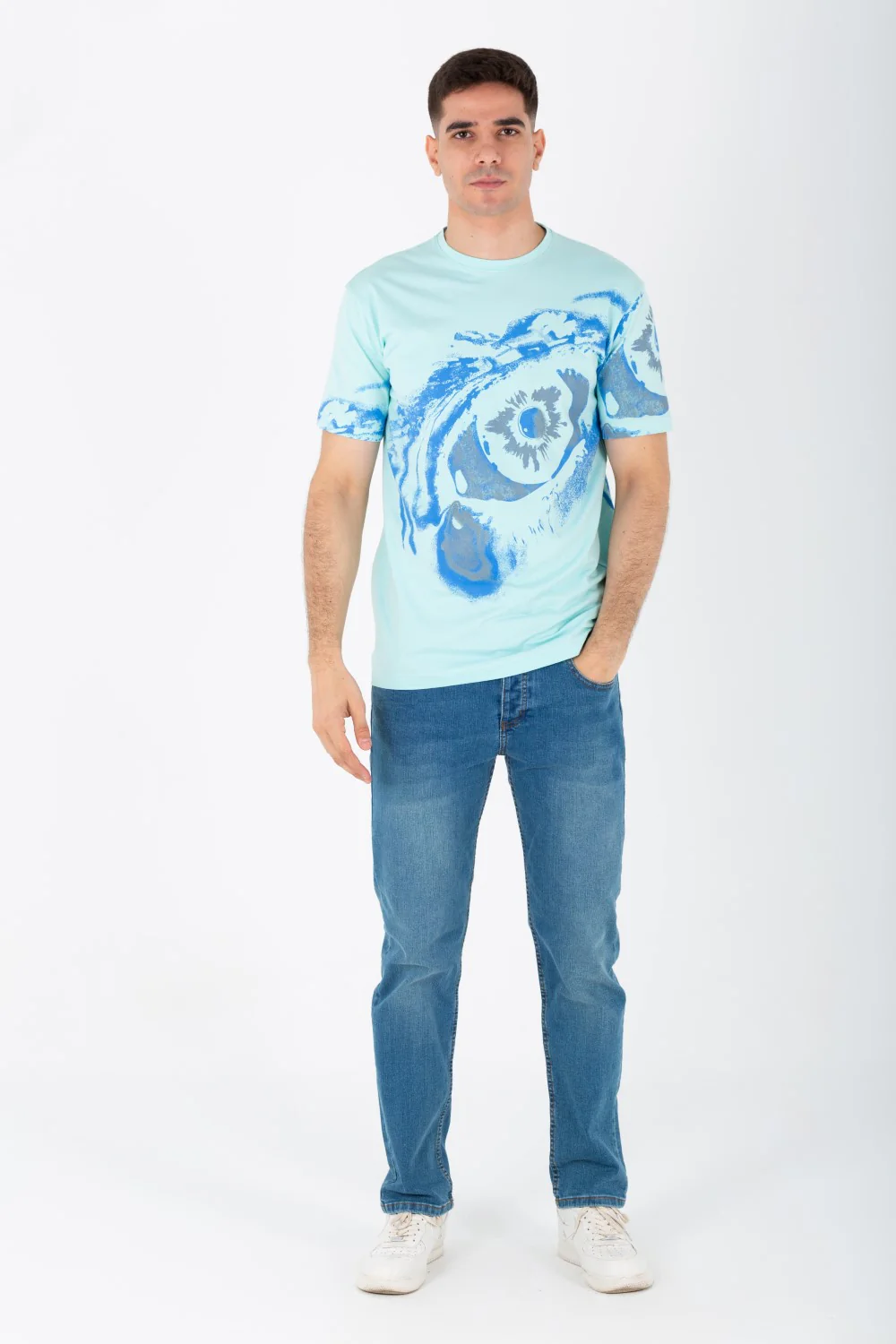 Men's Slim Fit T-shirt With A Round Neck And All Over Print In Single Lycra Material - Image 6