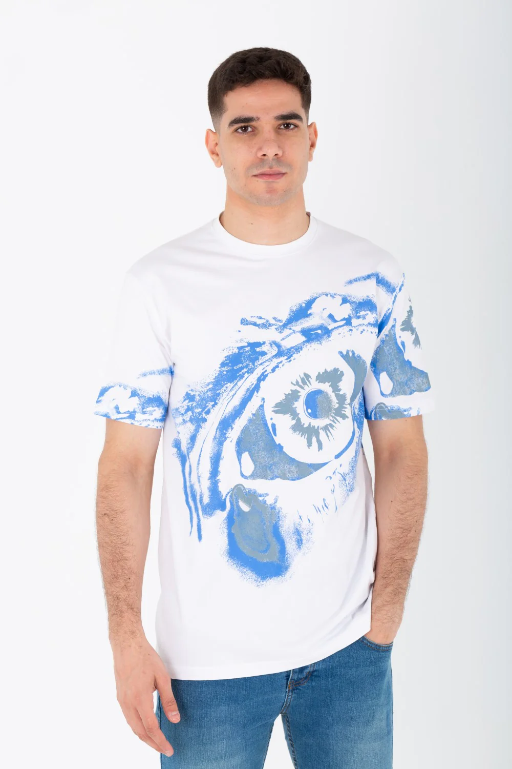 Men's Slim Fit T-shirt With A Round Neck And All Over Print In Single Lycra Material - Image 7
