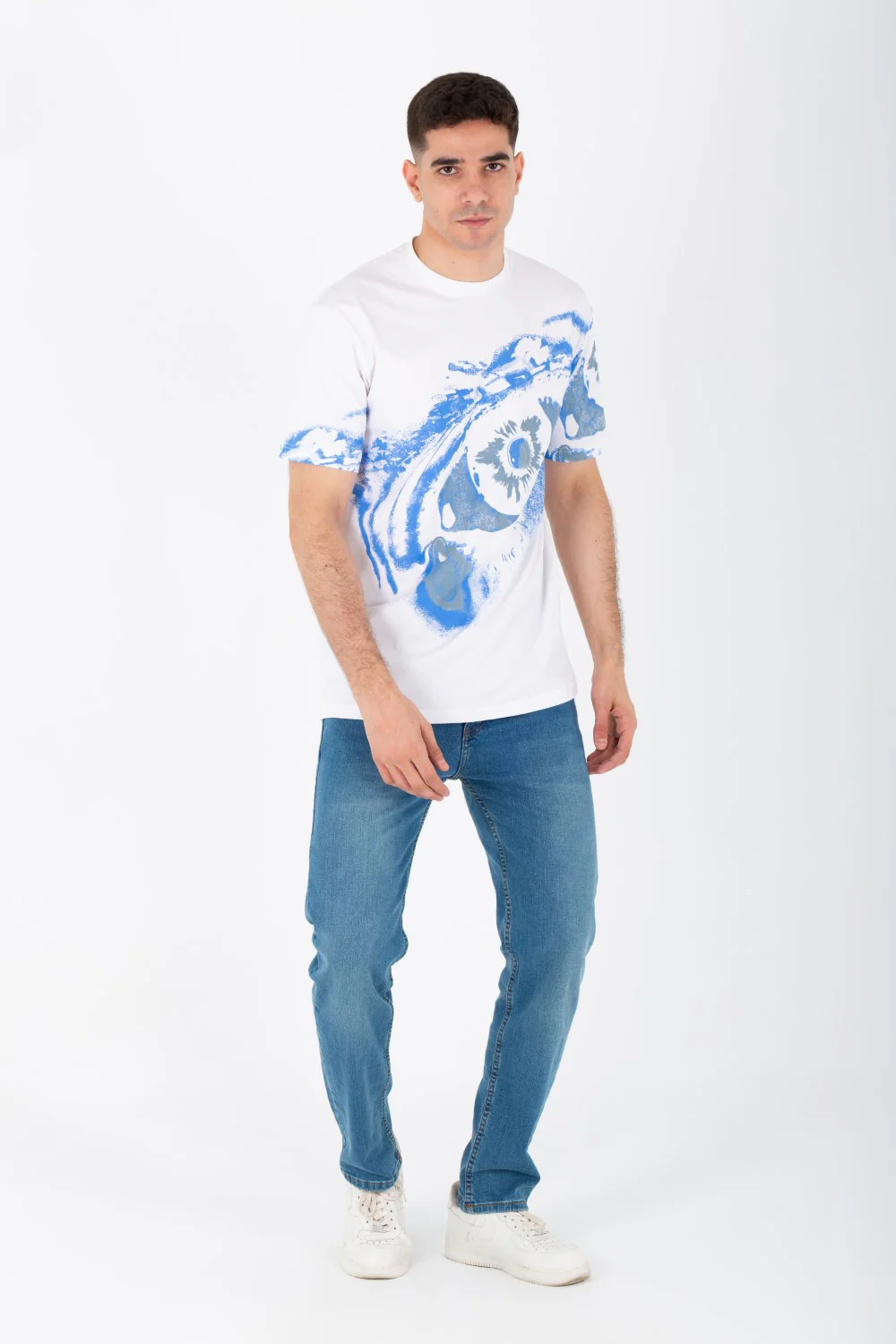 Men's Slim Fit T-shirt With A Round Neck And All Over Print In Single Lycra Material - Image 9