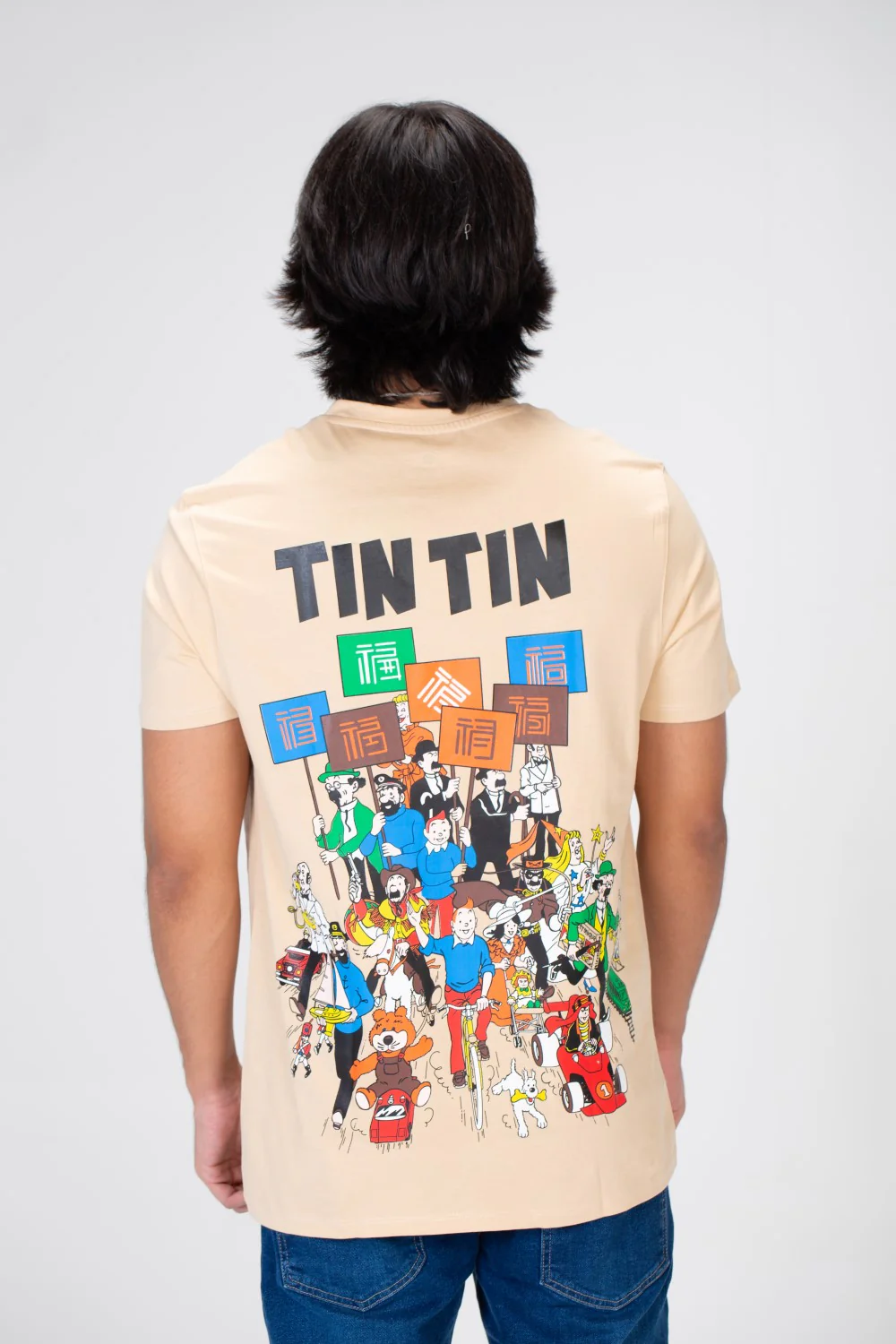Men's Slim Fit  T-shirt With A Round Neck And Print On The Front And Back - Image 2