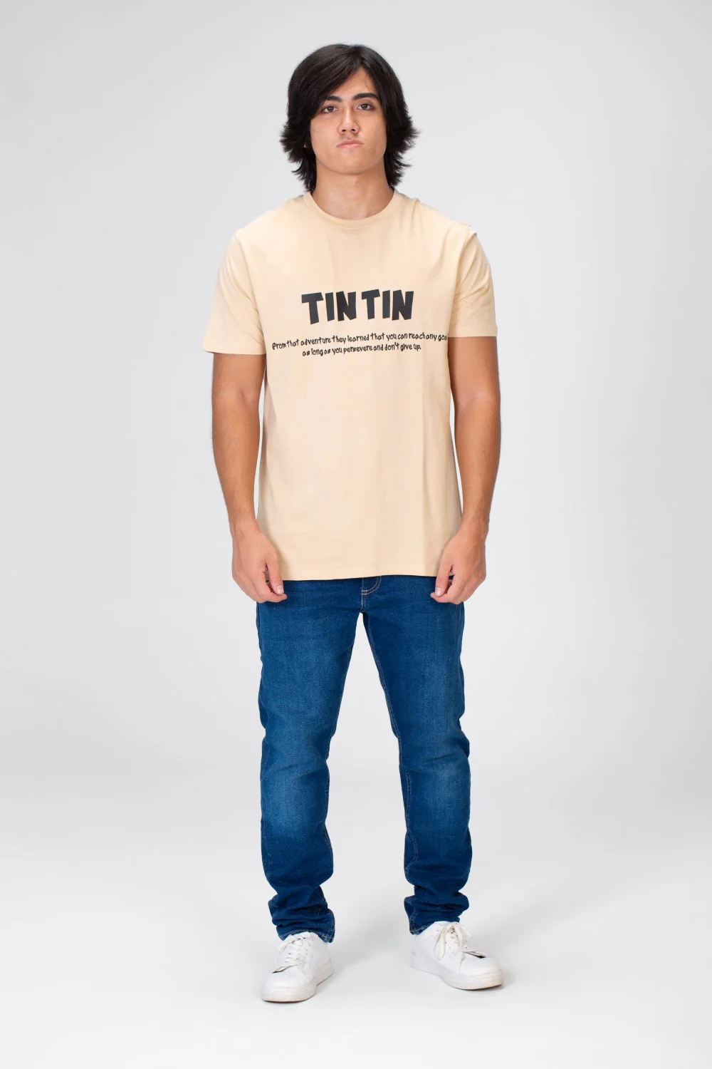 Men's Slim Fit  T-shirt With A Round Neck And Print On The Front And Back - Image 3
