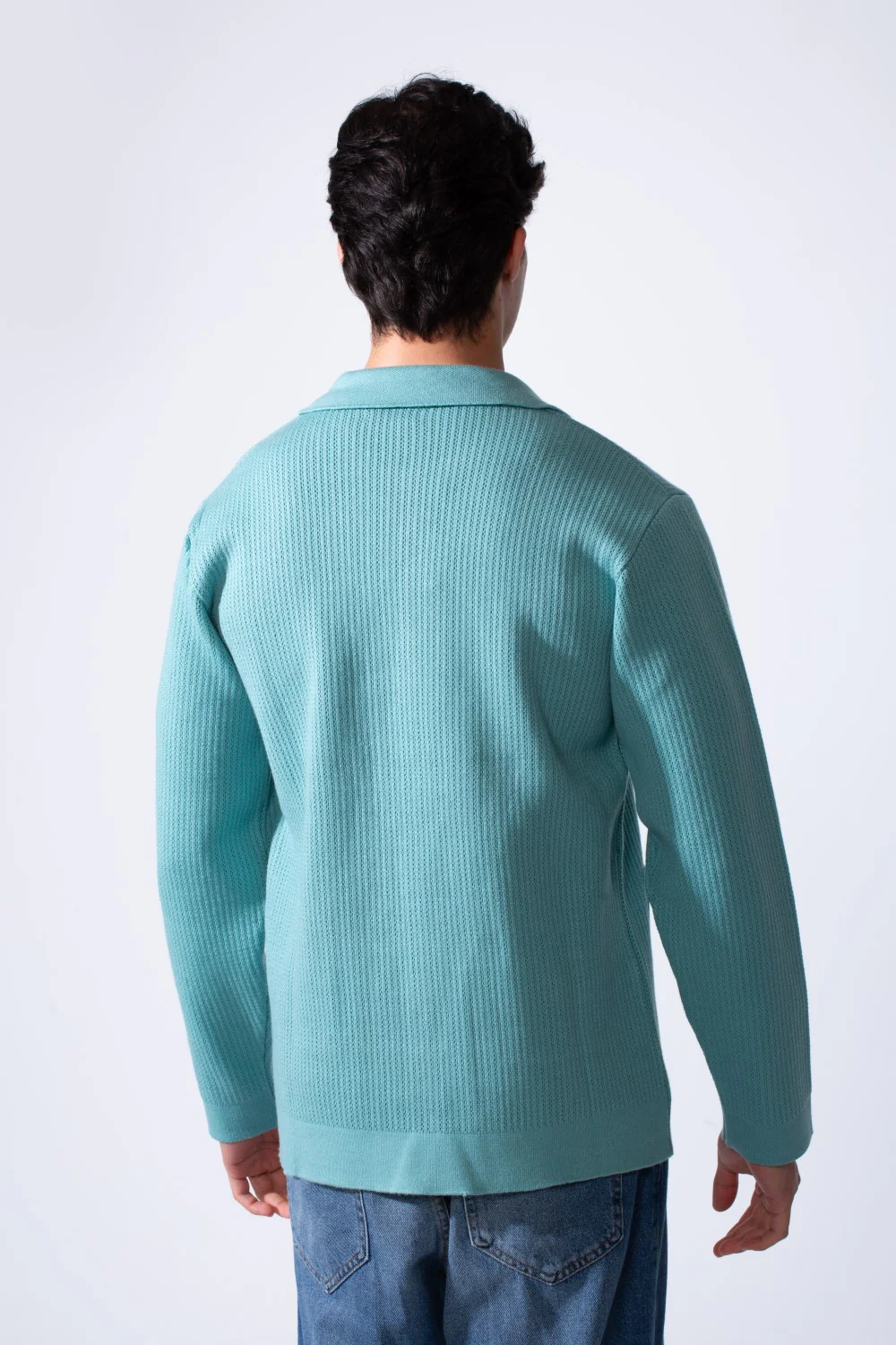 Men's Slim Fit Polo Neck Breathable Textured Fabric Front Pockets Knit Pullover - Image 10