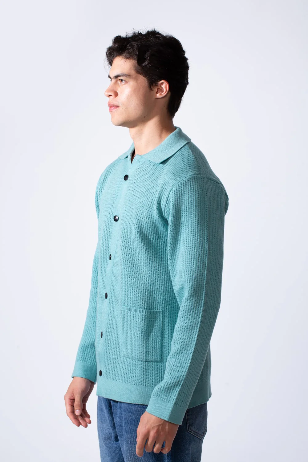 Men's Slim Fit Polo Neck Breathable Textured Fabric Front Pockets Knit Pullover - Image 12