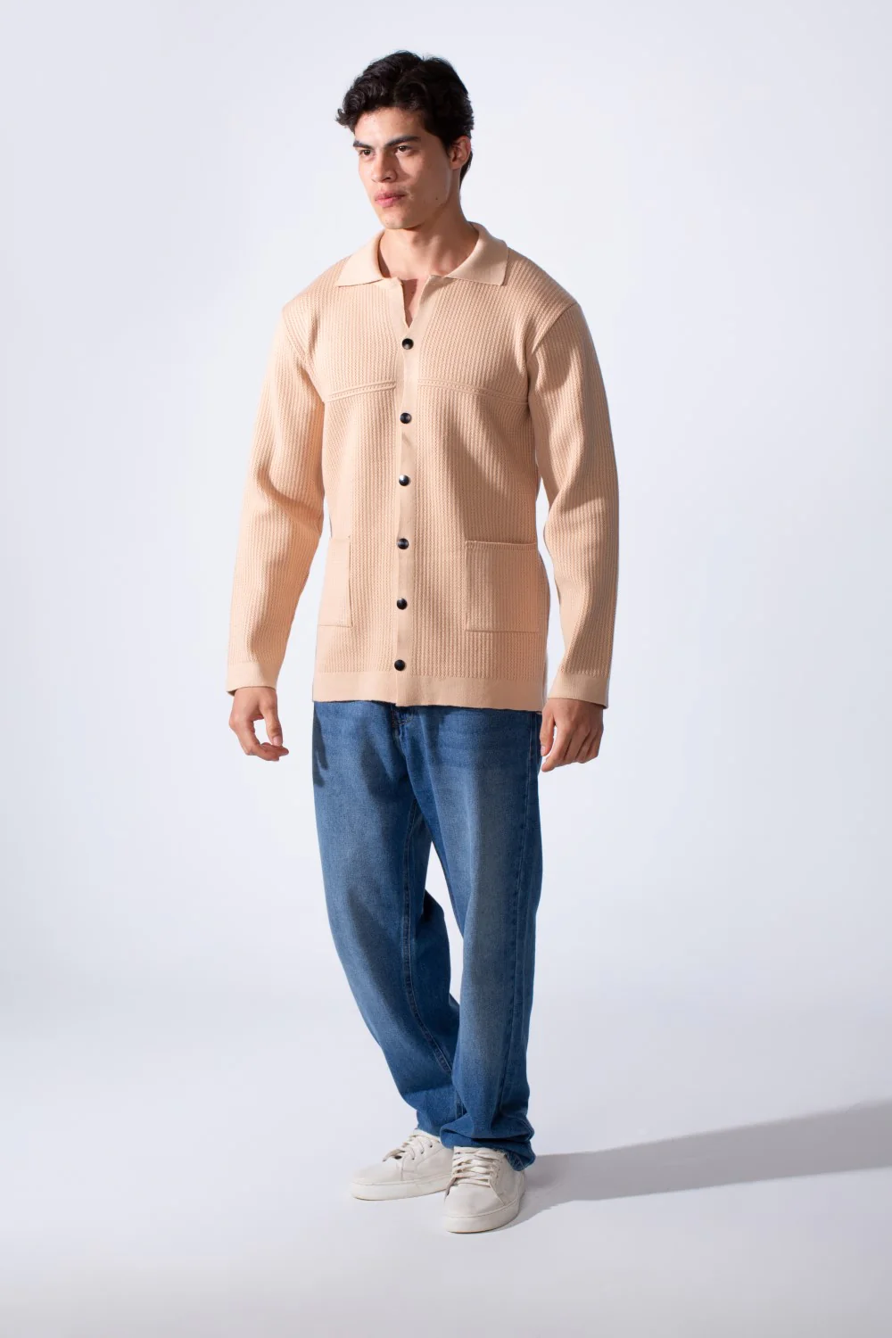 Men's Slim Fit Polo Neck Breathable Textured Fabric Front Pockets Knit Pullover - Image 3