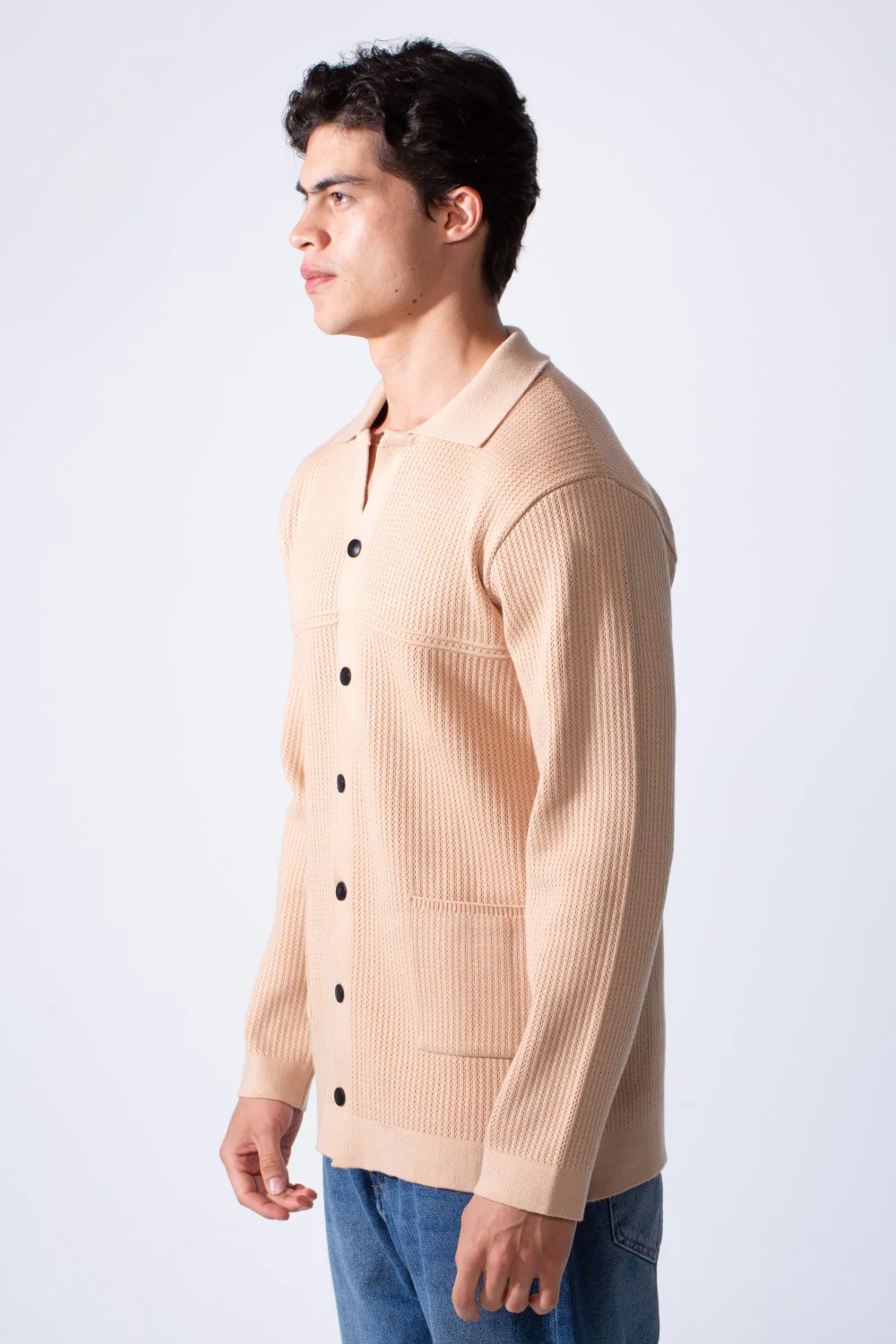 Men's Slim Fit Polo Neck Breathable Textured Fabric Front Pockets Knit Pullover - Image 4