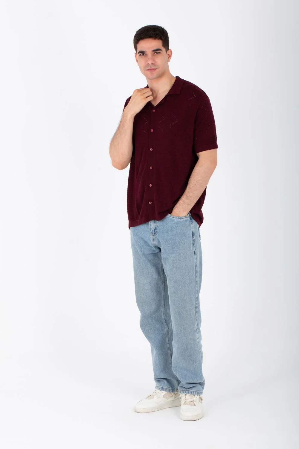 Mens Slim Fit Woven Trico Shirt With Short Sleeves And A Modern Fit - Image 4
