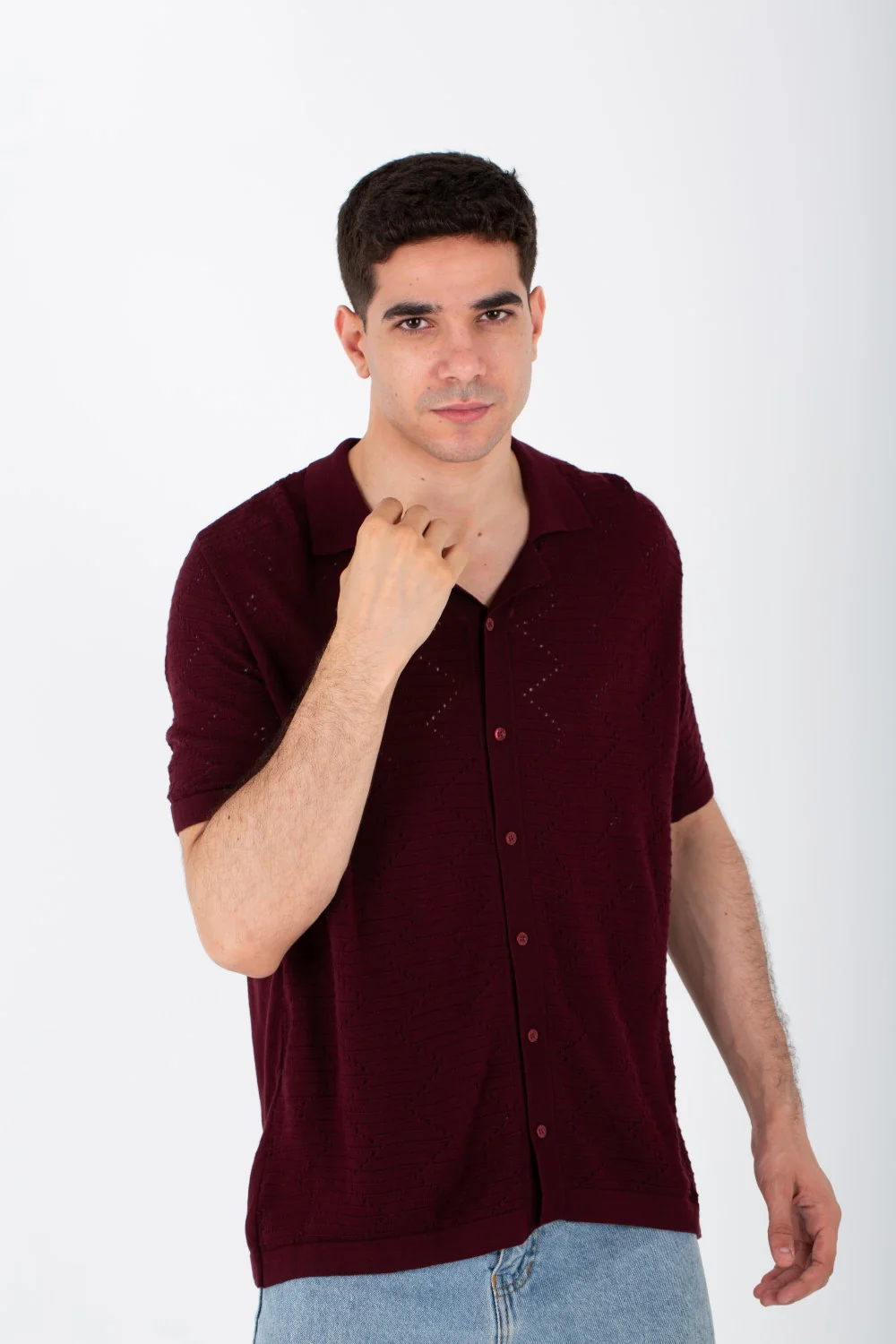 Mens Slim Fit Woven Trico Shirt With Short Sleeves And A Modern Fit - Image 6