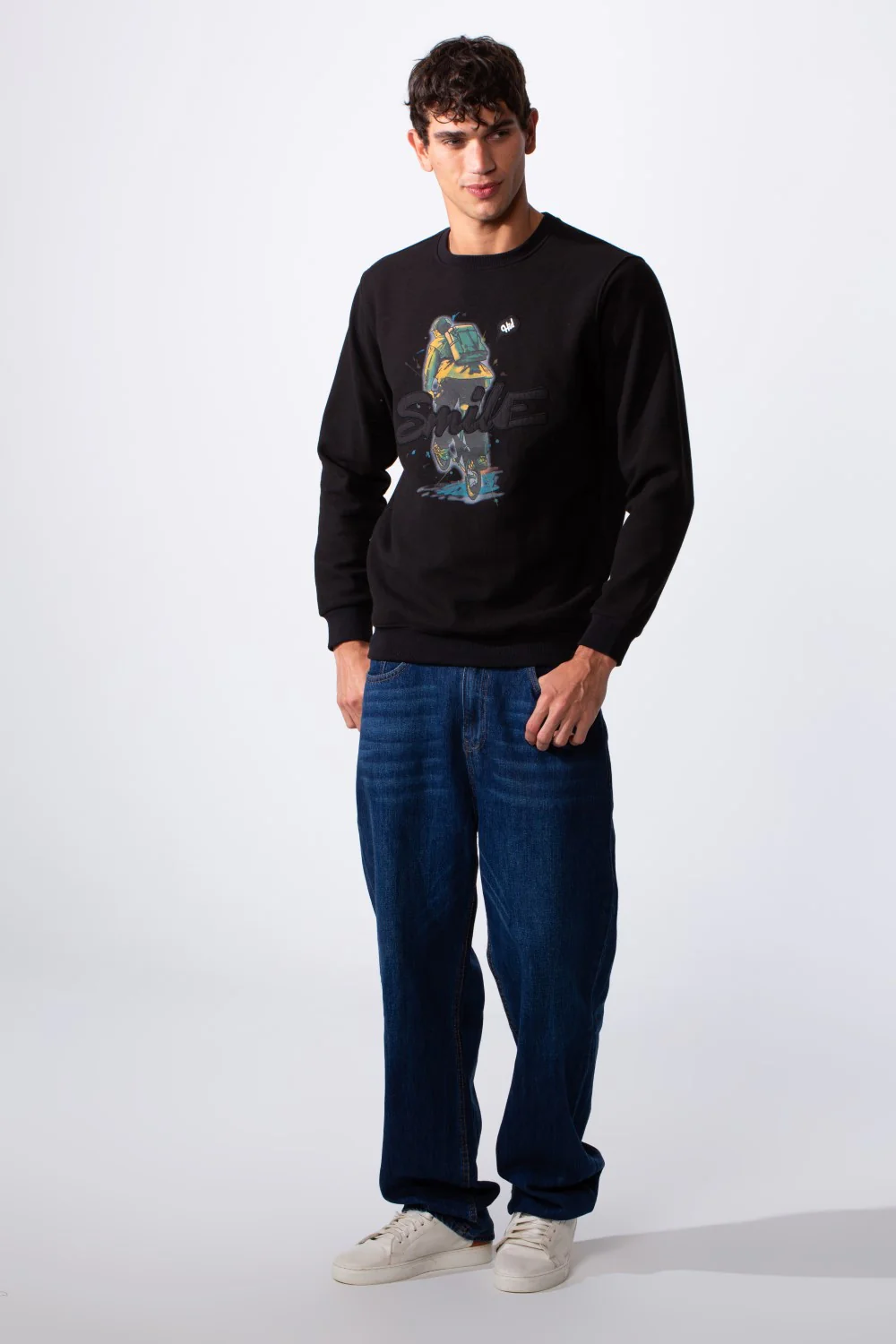 Men's Smile Print Crew Neck Long Sleeves Sweatshirt - Image 3
