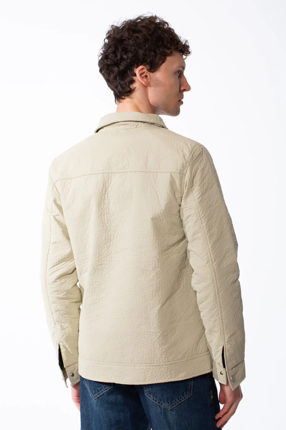 Men's Spread Collar Snap Button Front Closure Textured Crinkled Fabric Debossed Pattern Utility Style Patch Pockets Slim Fit Waterproof Jacket - Image 10