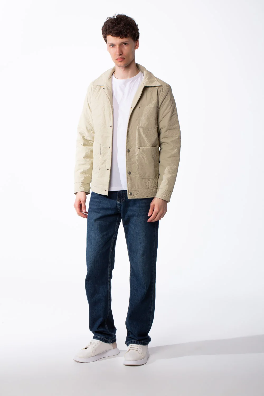 Men's Spread Collar Snap Button Front Closure Textured Crinkled Fabric Debossed Pattern Utility Style Patch Pockets Slim Fit Waterproof Jacket - Image 11
