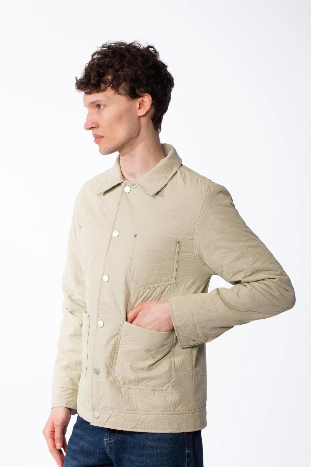 Men's Spread Collar Snap Button Front Closure Textured Crinkled Fabric Debossed Pattern Utility Style Patch Pockets Slim Fit Waterproof Jacket - Image 12