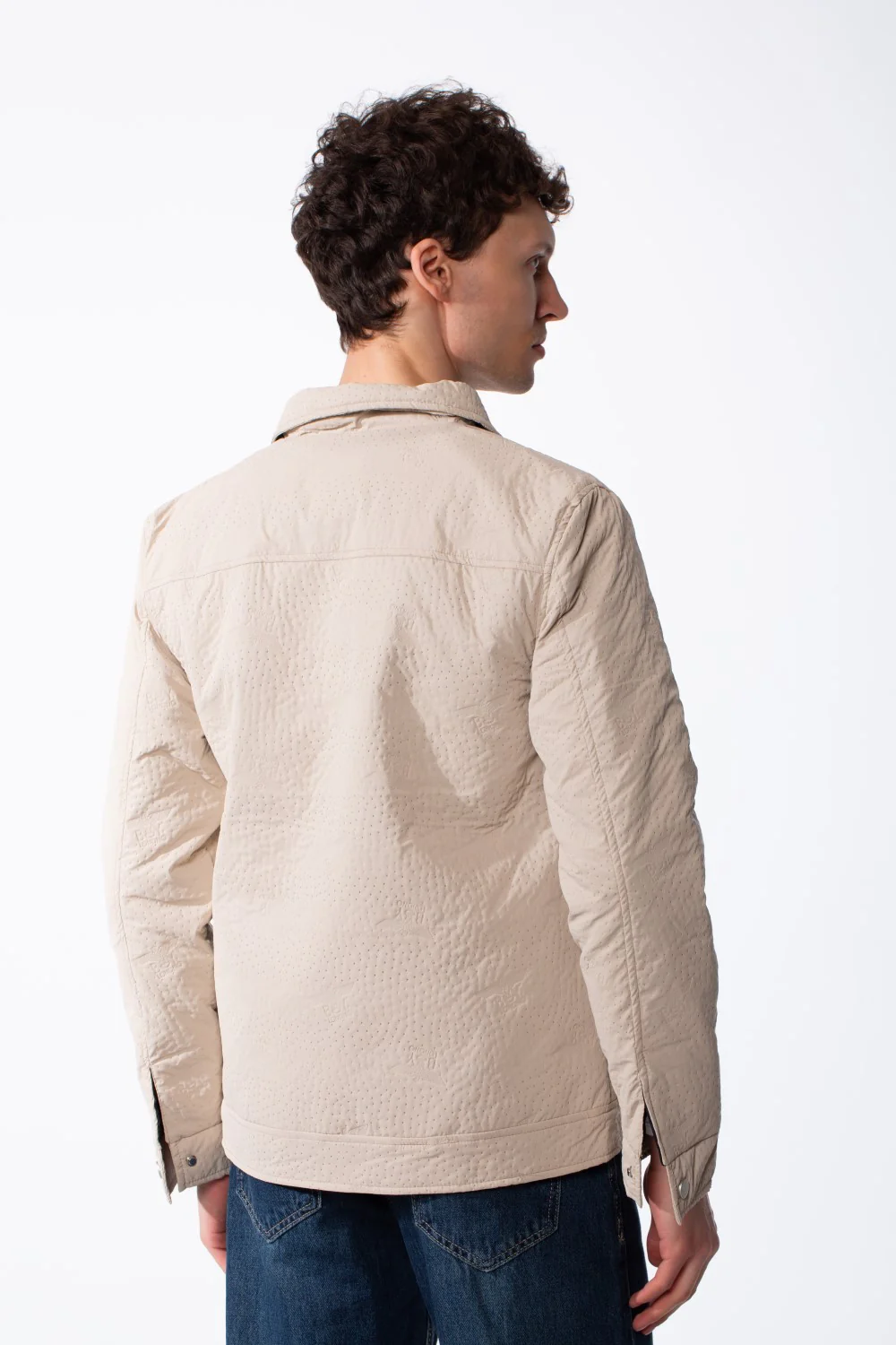 Men's Spread Collar Snap Button Front Closure Textured Crinkled Fabric Debossed Pattern Utility Style Patch Pockets Slim Fit Waterproof Jacket - Image 2