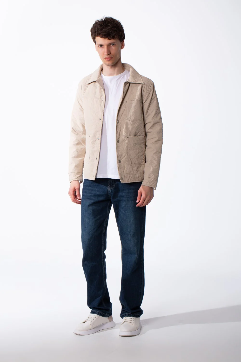 Men's Spread Collar Snap Button Front Closure Textured Crinkled Fabric Debossed Pattern Utility Style Patch Pockets Slim Fit Waterproof Jacket - Image 3