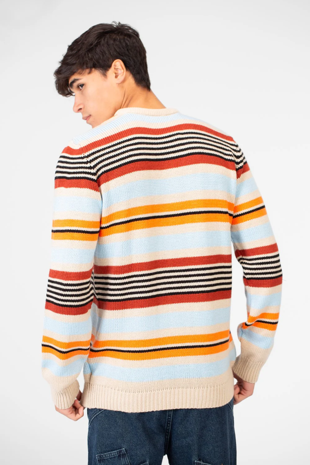 Men's Striped Crew Neck Pullover Sweater - Image 2
