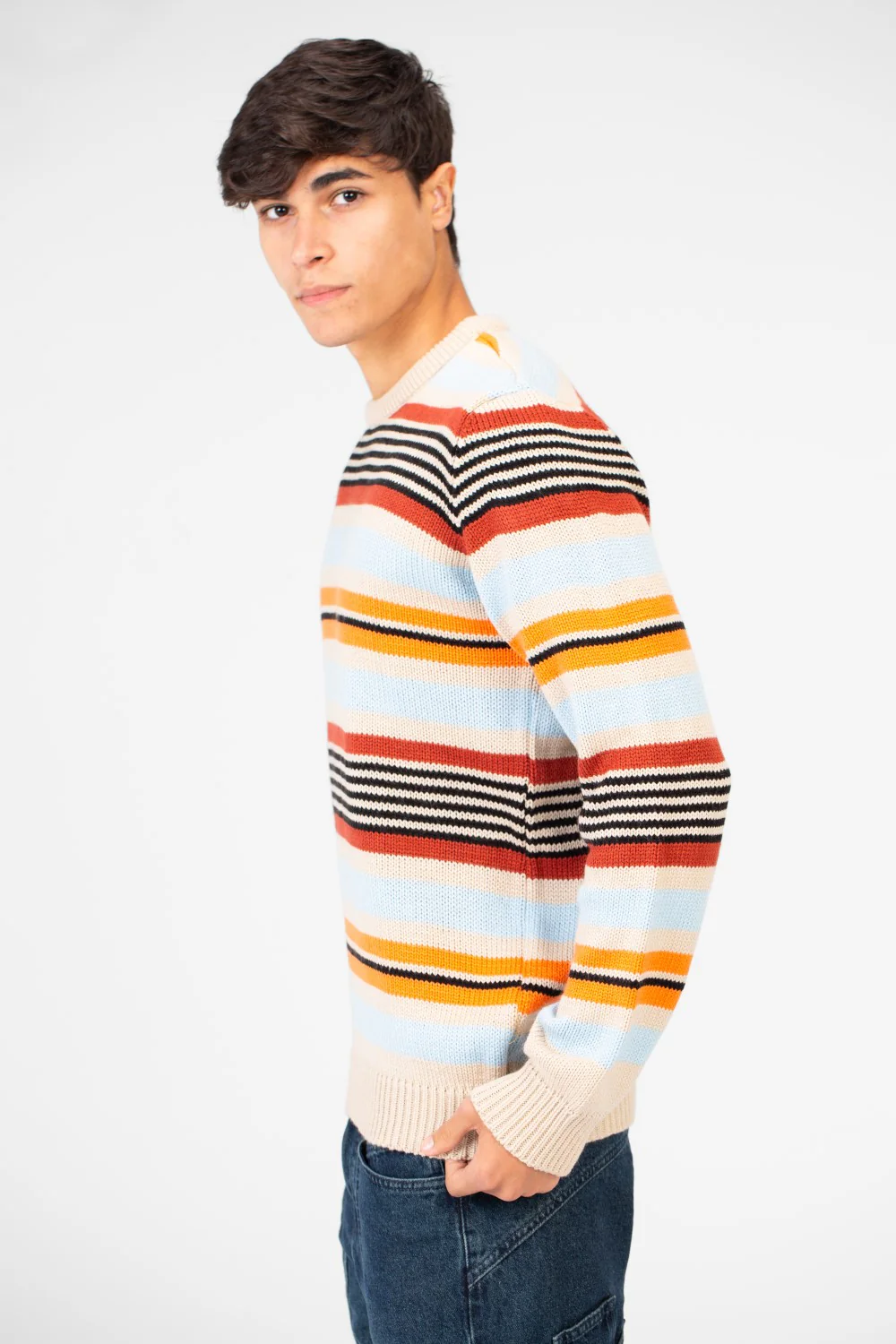 Men's Striped Crew Neck Pullover Sweater - Image 3