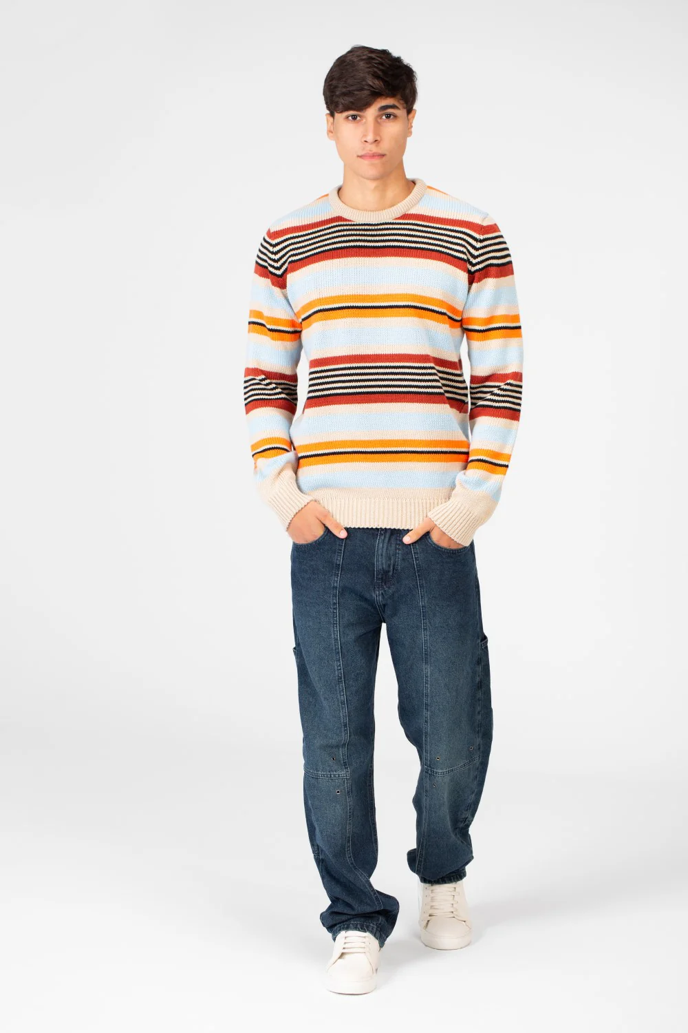 Men's Striped Crew Neck Pullover Sweater - Image 4