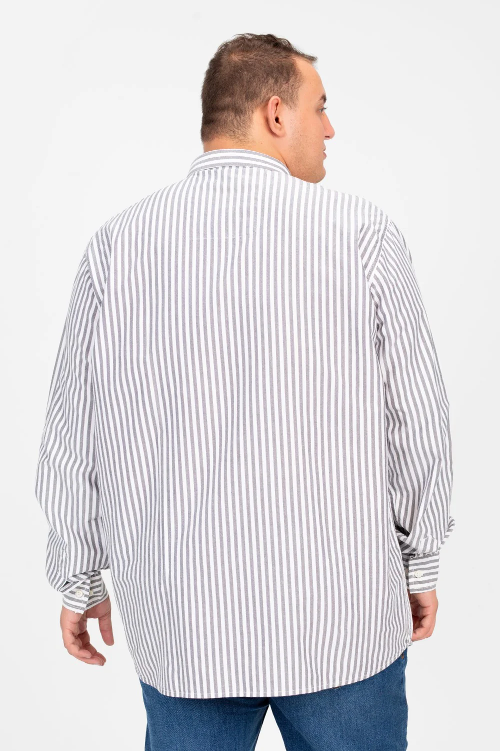 Men's Big Size Striped Long Sleeved Shirt - Image 2